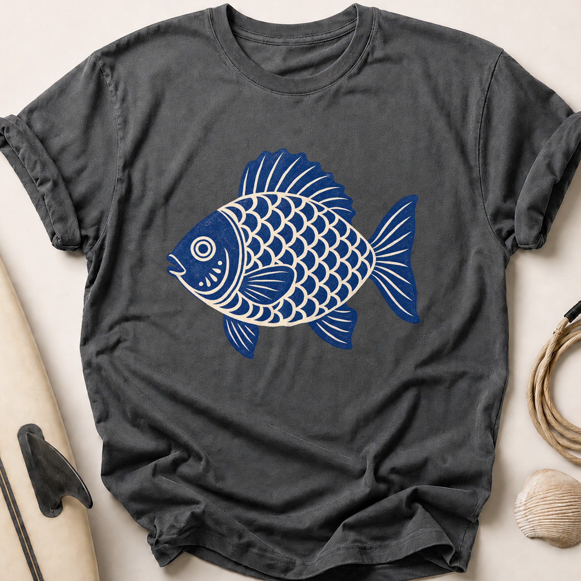 Folk Fish Tee - Charcoal