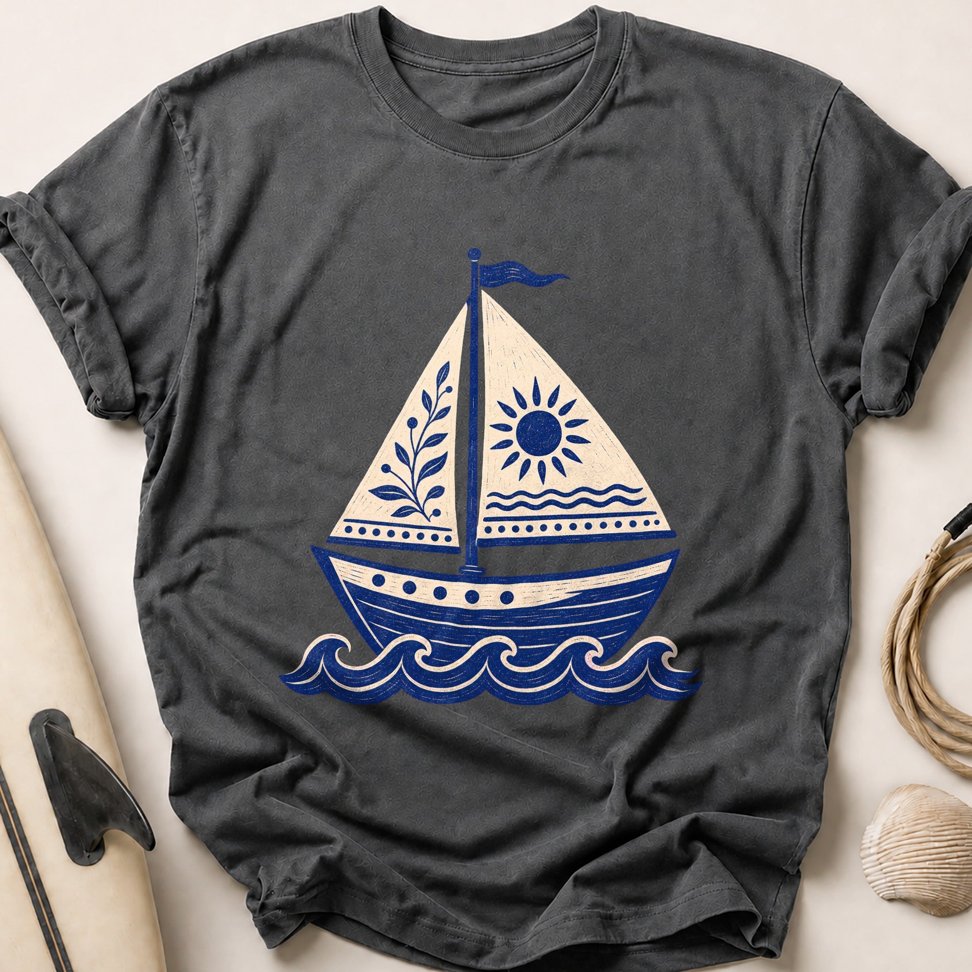 Folk Sailboat Tee - Charcoal
