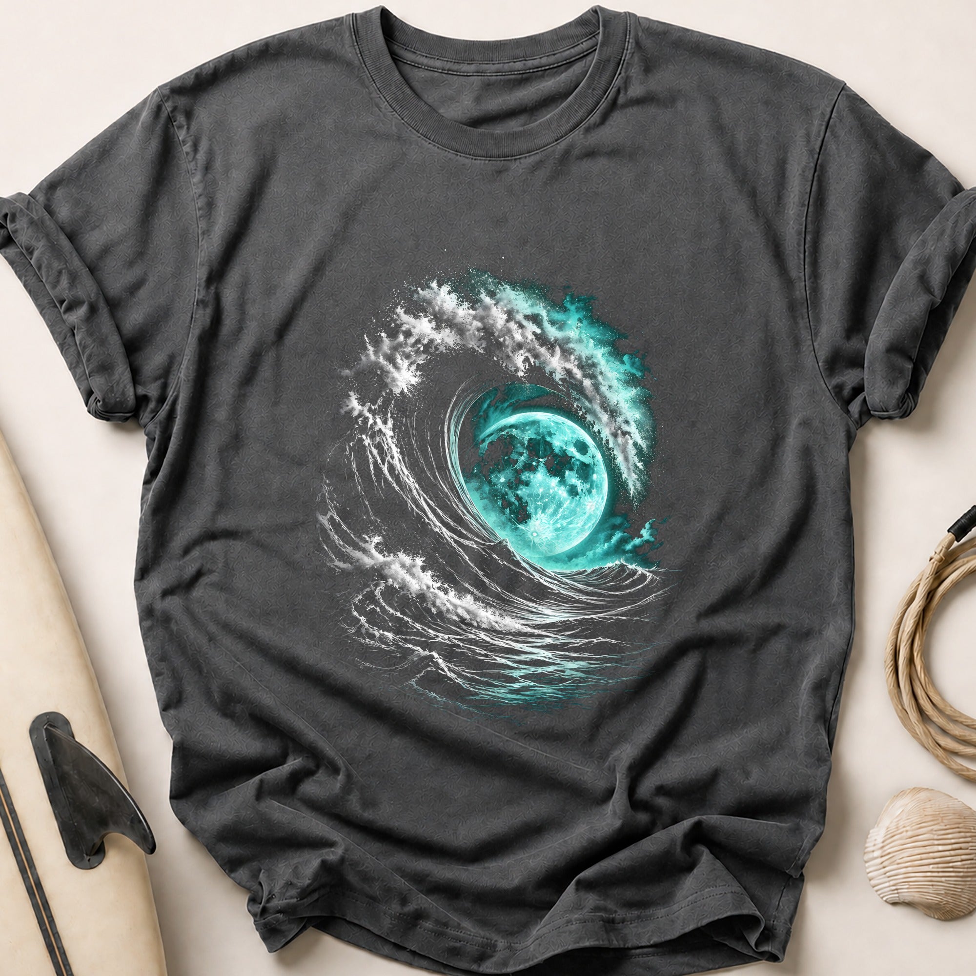 Great Wave Teal Tee - Charcoal