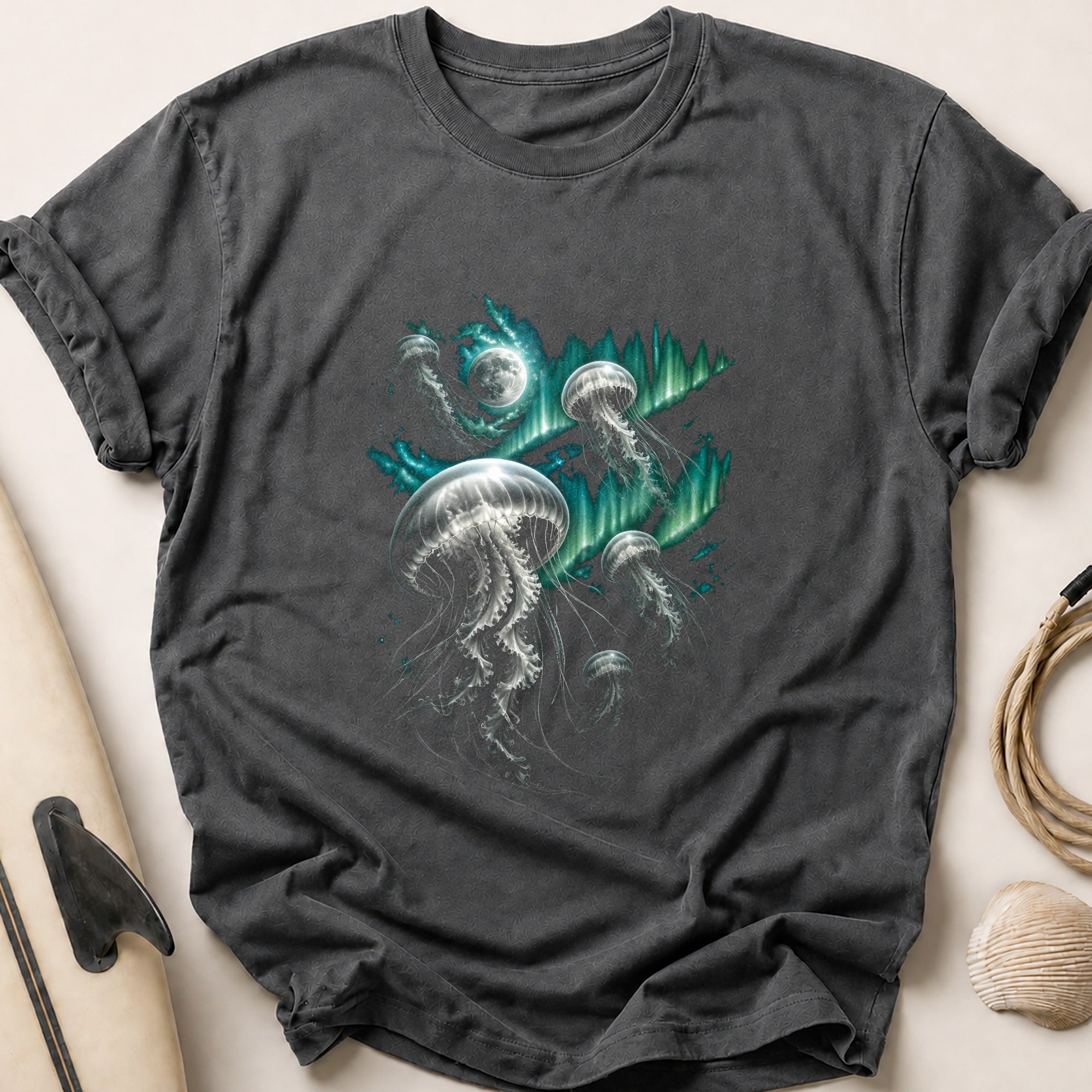 Jellyfish Aurora Teal Tee - Charcoal