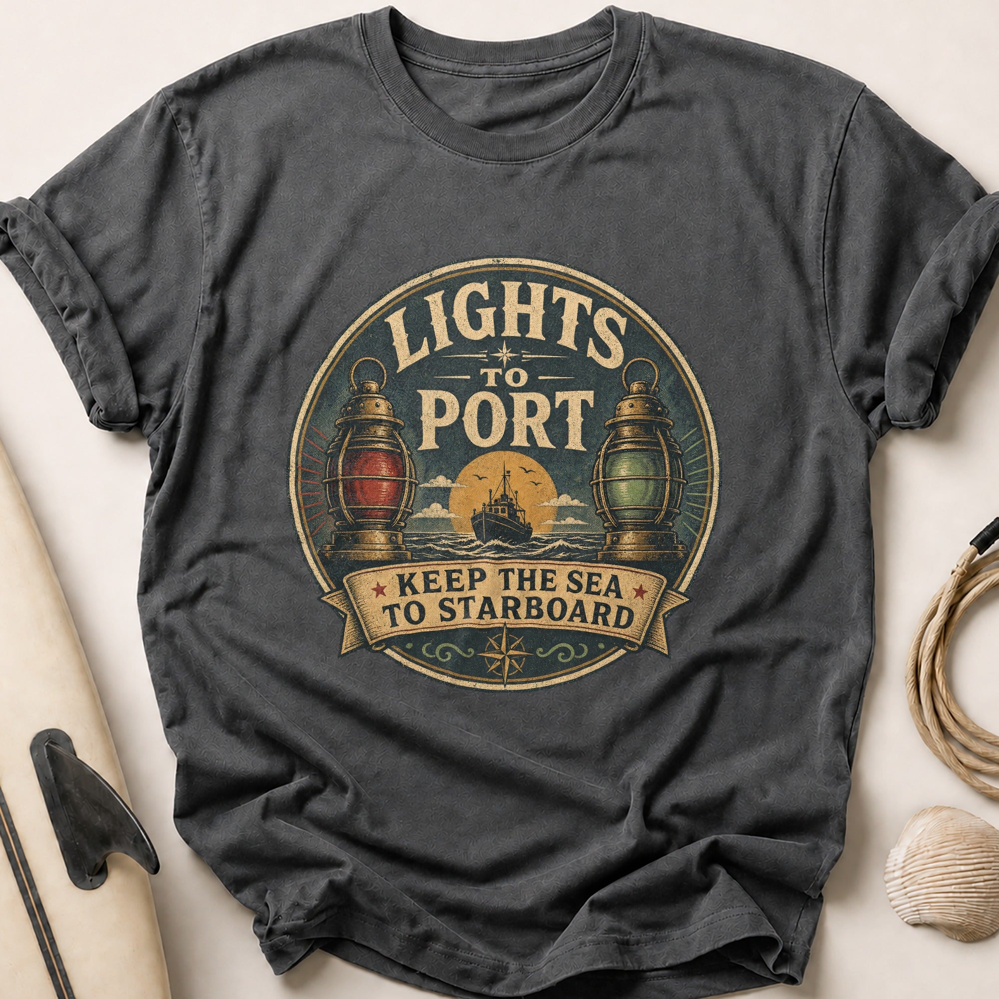Lights To Port Tee - Charcoal
