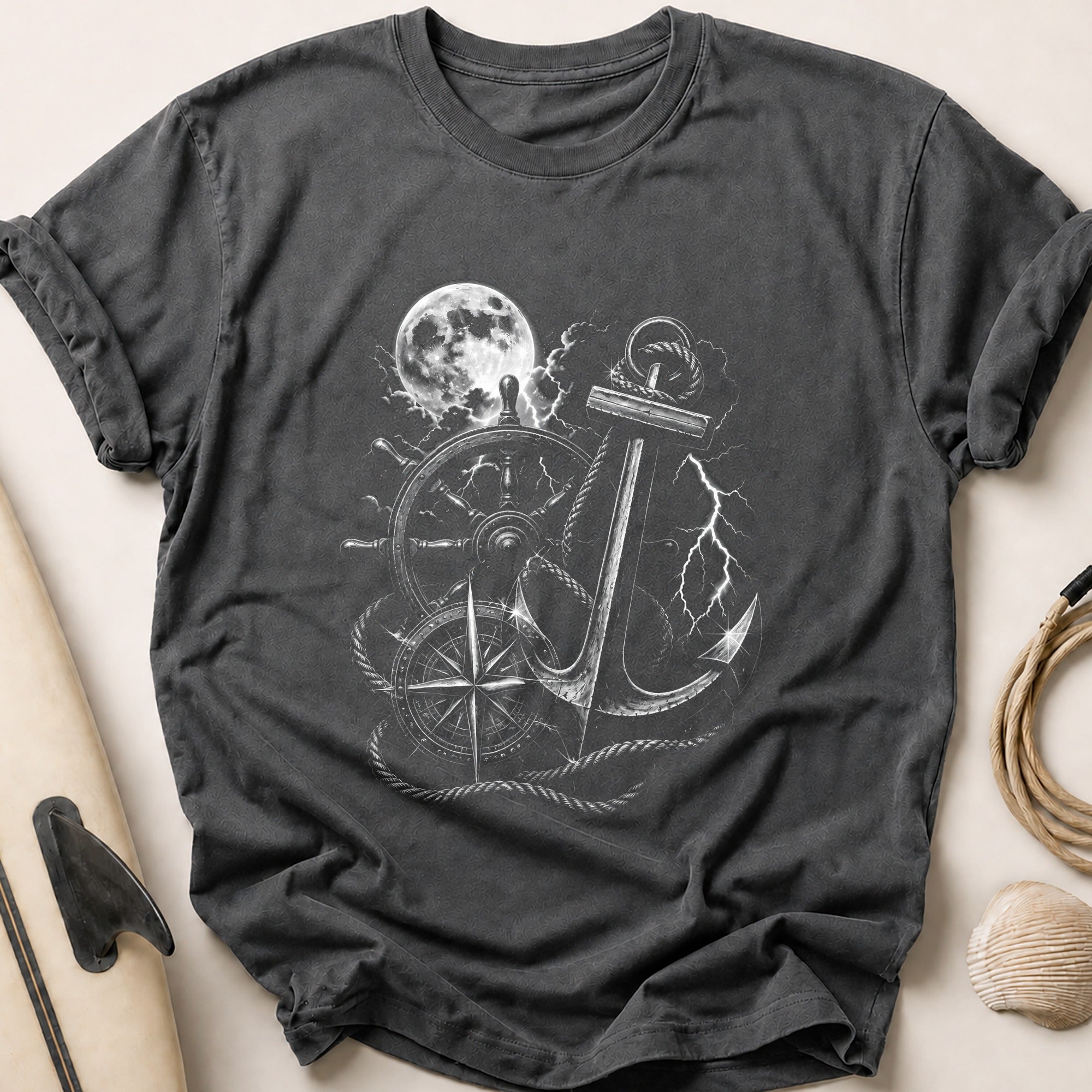 Nautical Lightning Mono Tee - Charcoal