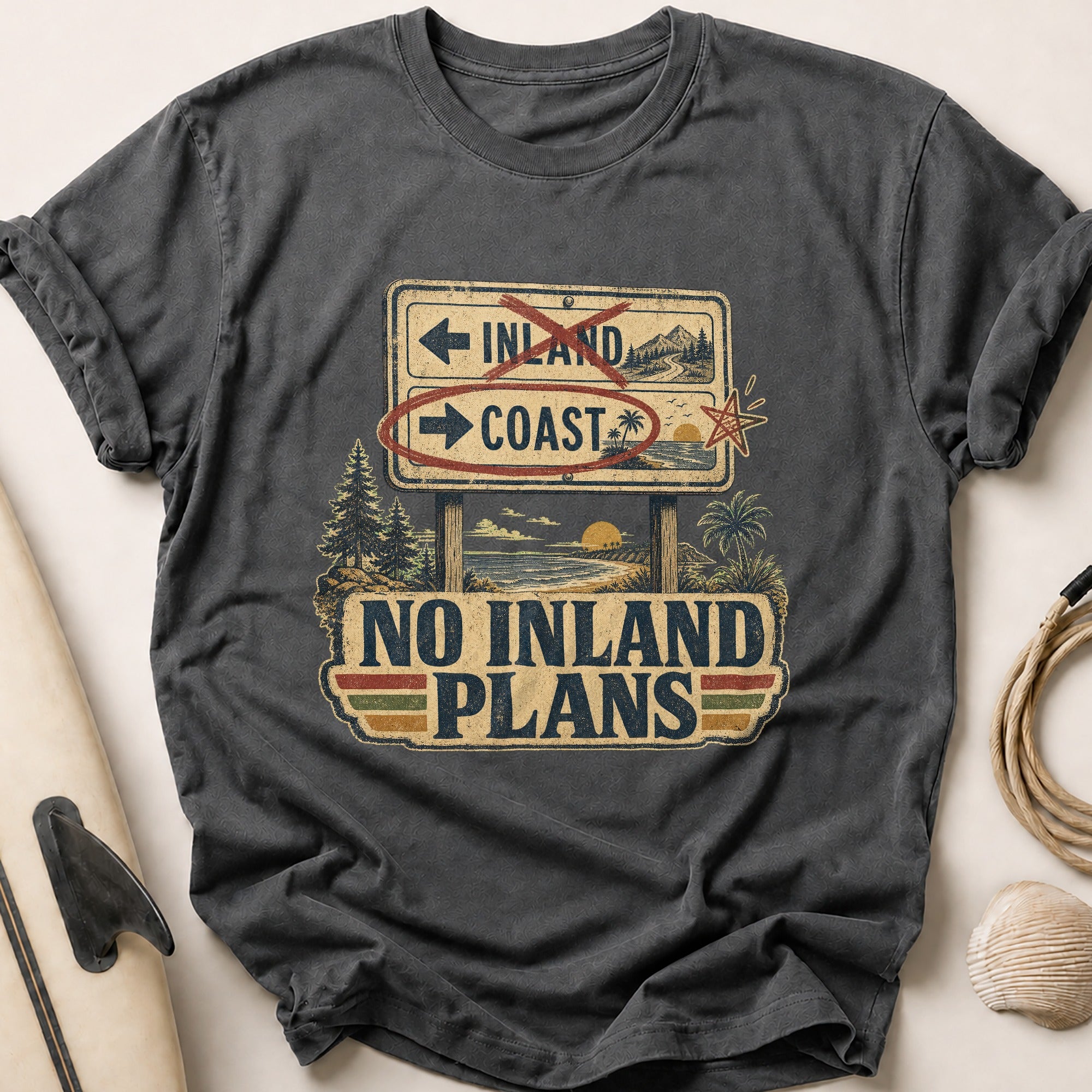 No Inland Plans Tee - Charcoal