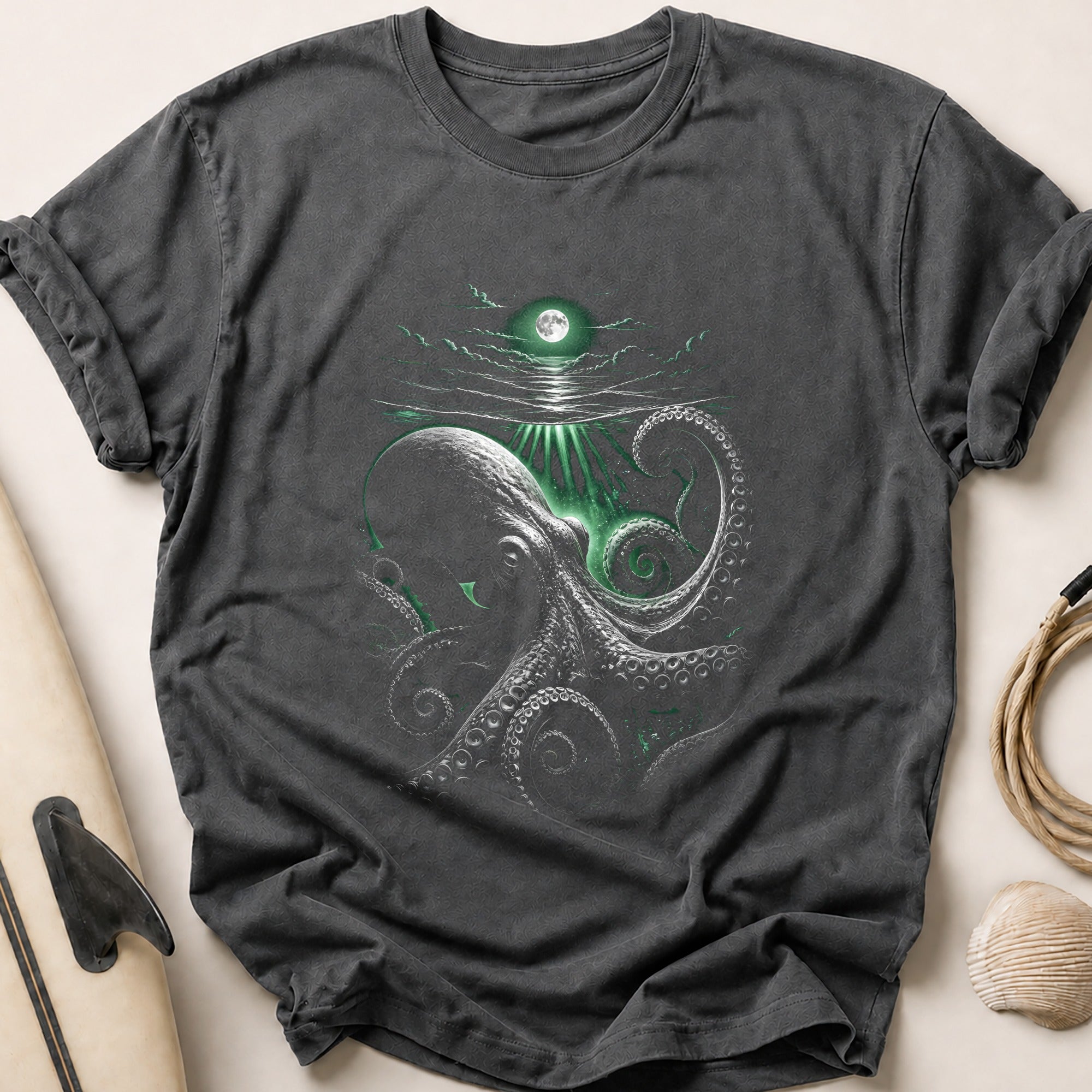 Octopus Green Glow Tee - Charcoal