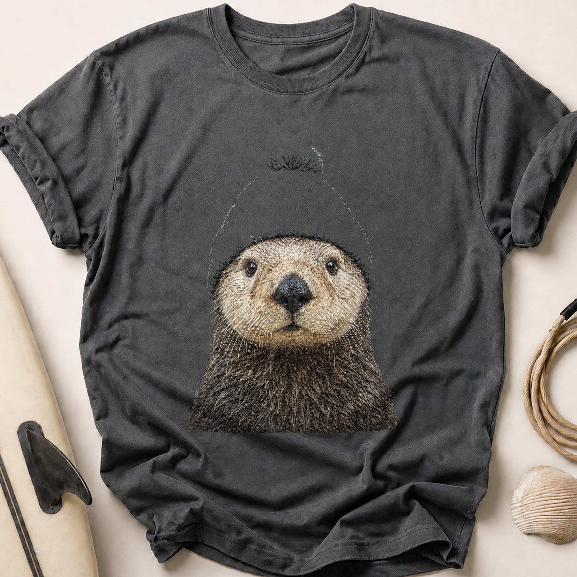 Otter In Beanie Tee - Charcoal