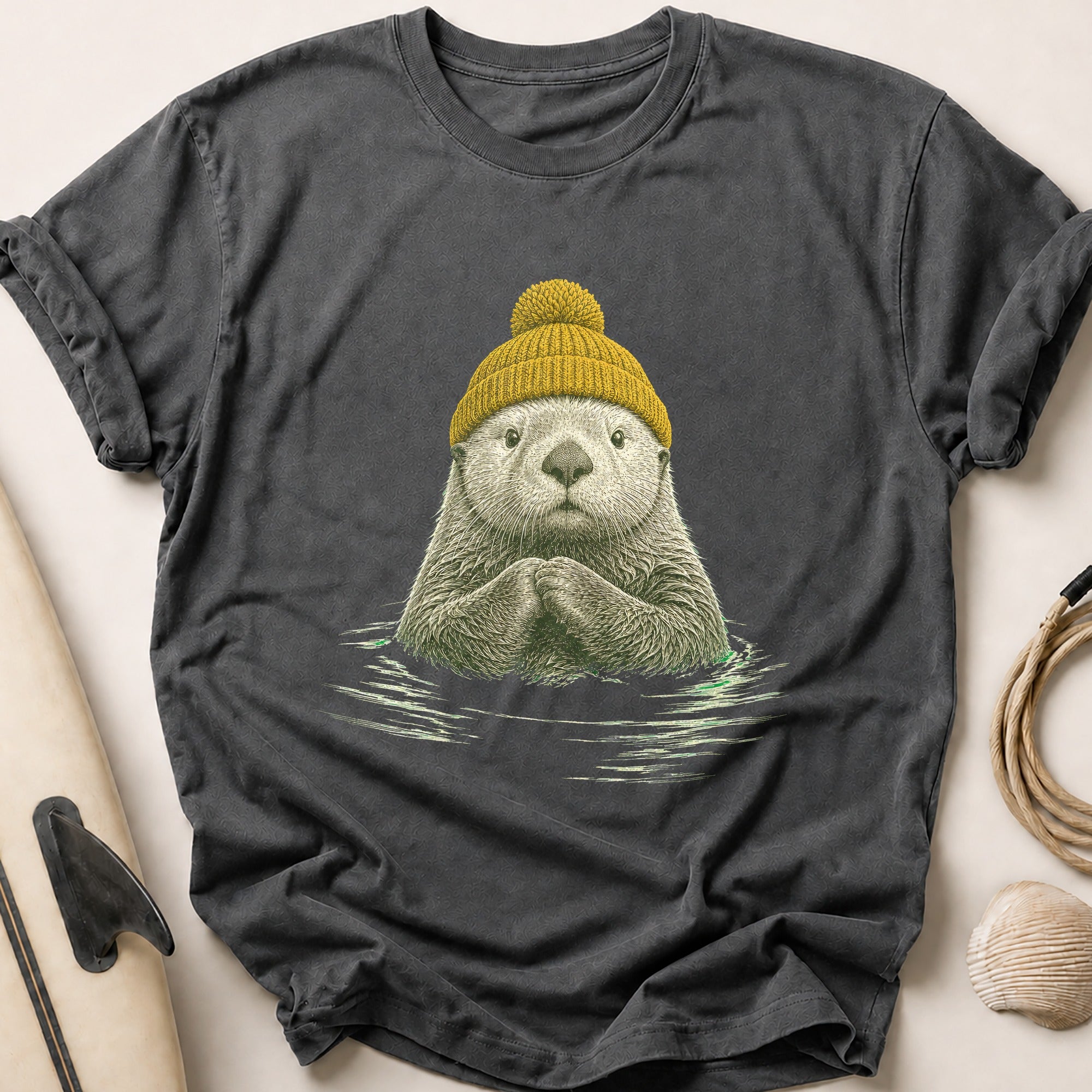 Otter In Mustard Tee - Charcoal