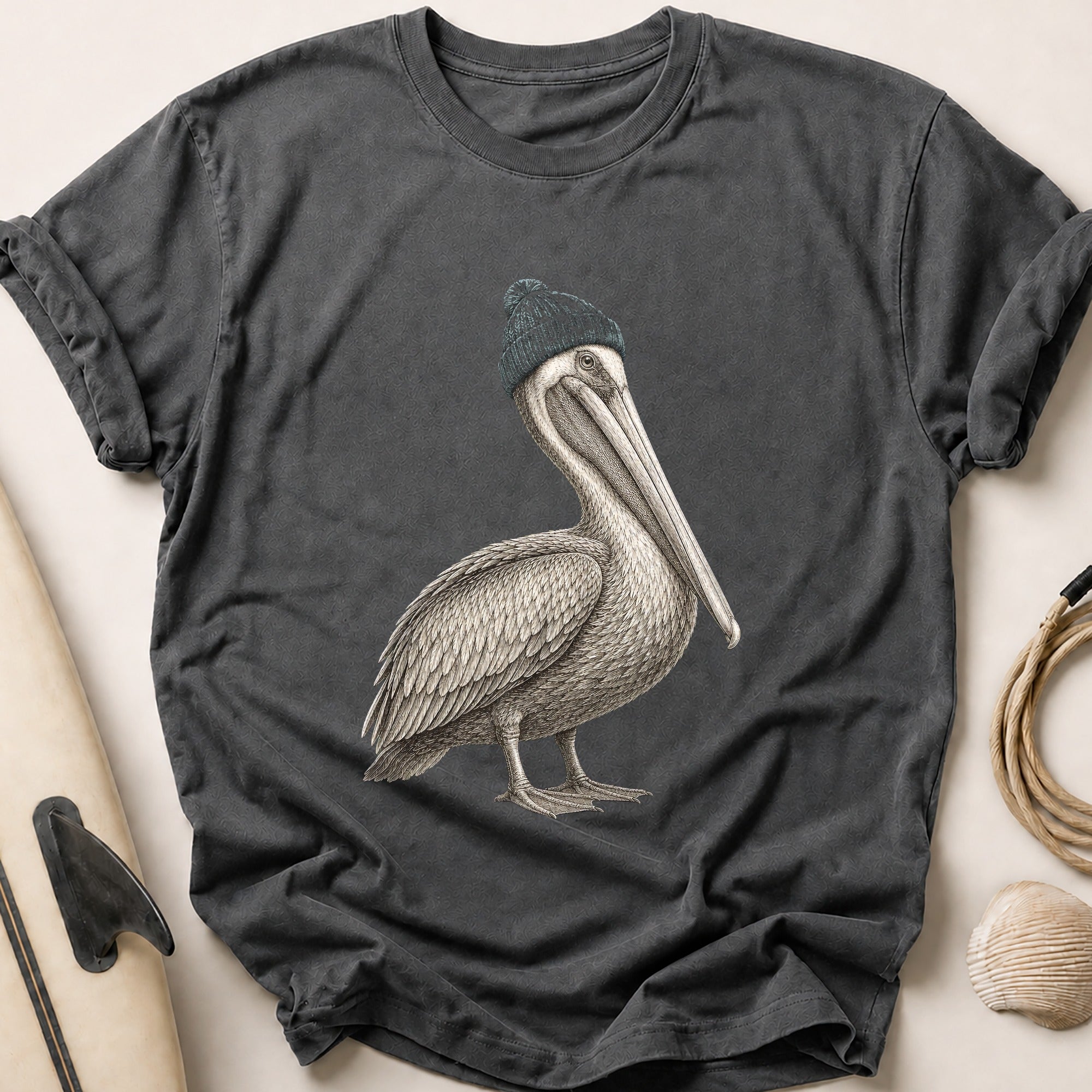 Pelican in Beanie Tee - Charcoal