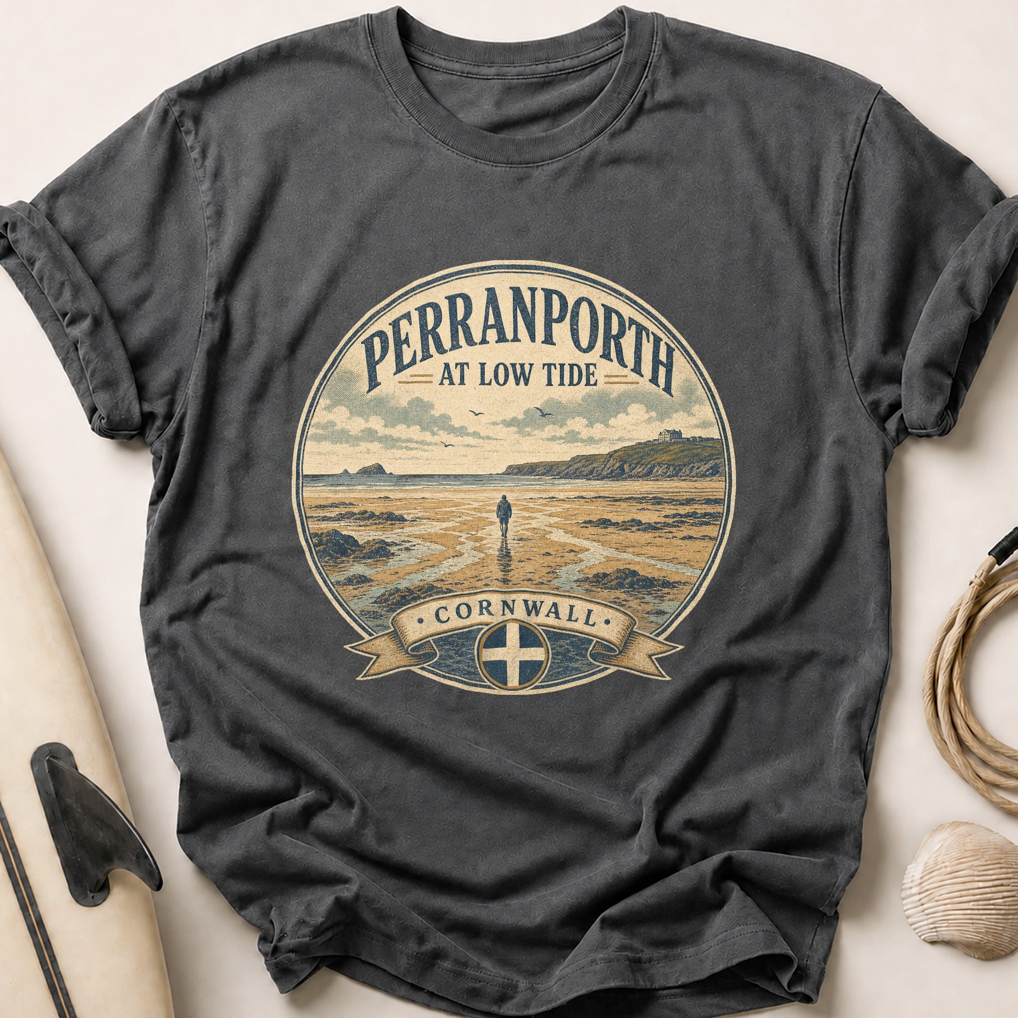 Perranporth Low Tide Tee - Charcoal