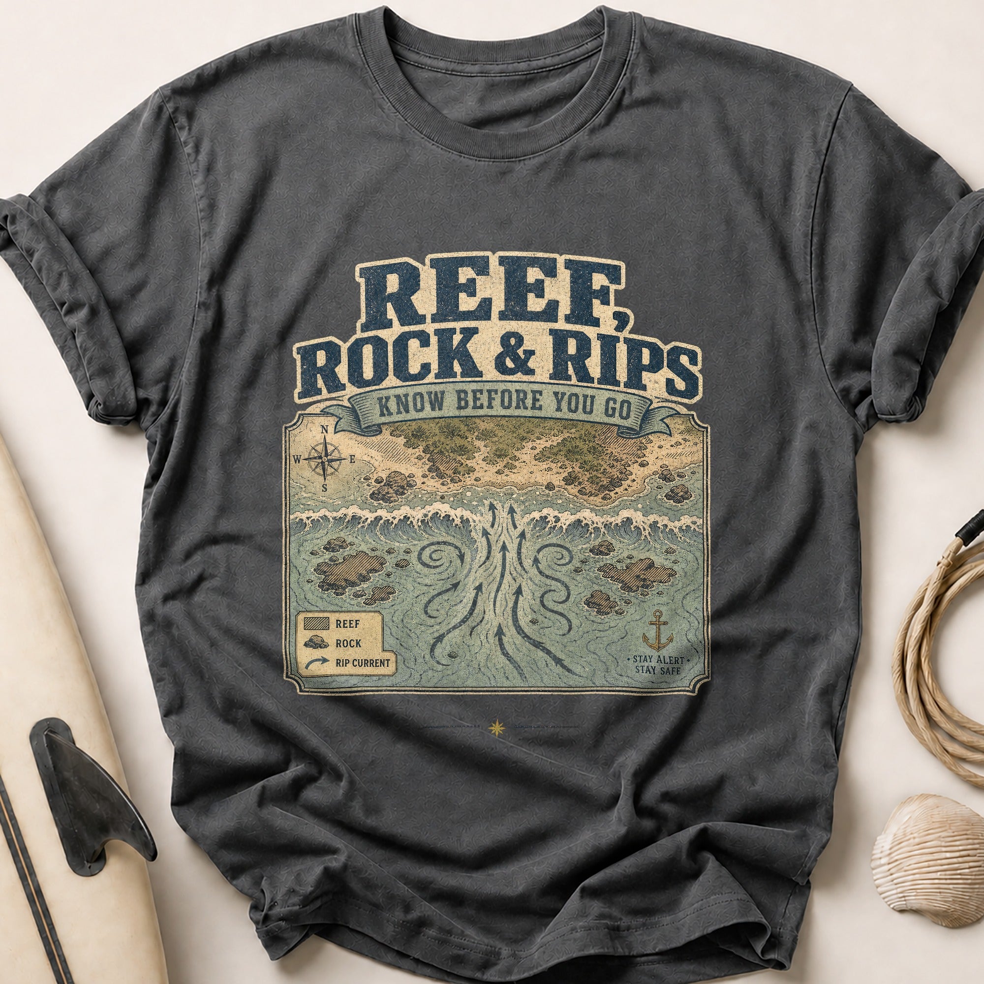 Reef, Rock & Rips Tee - Charcoal