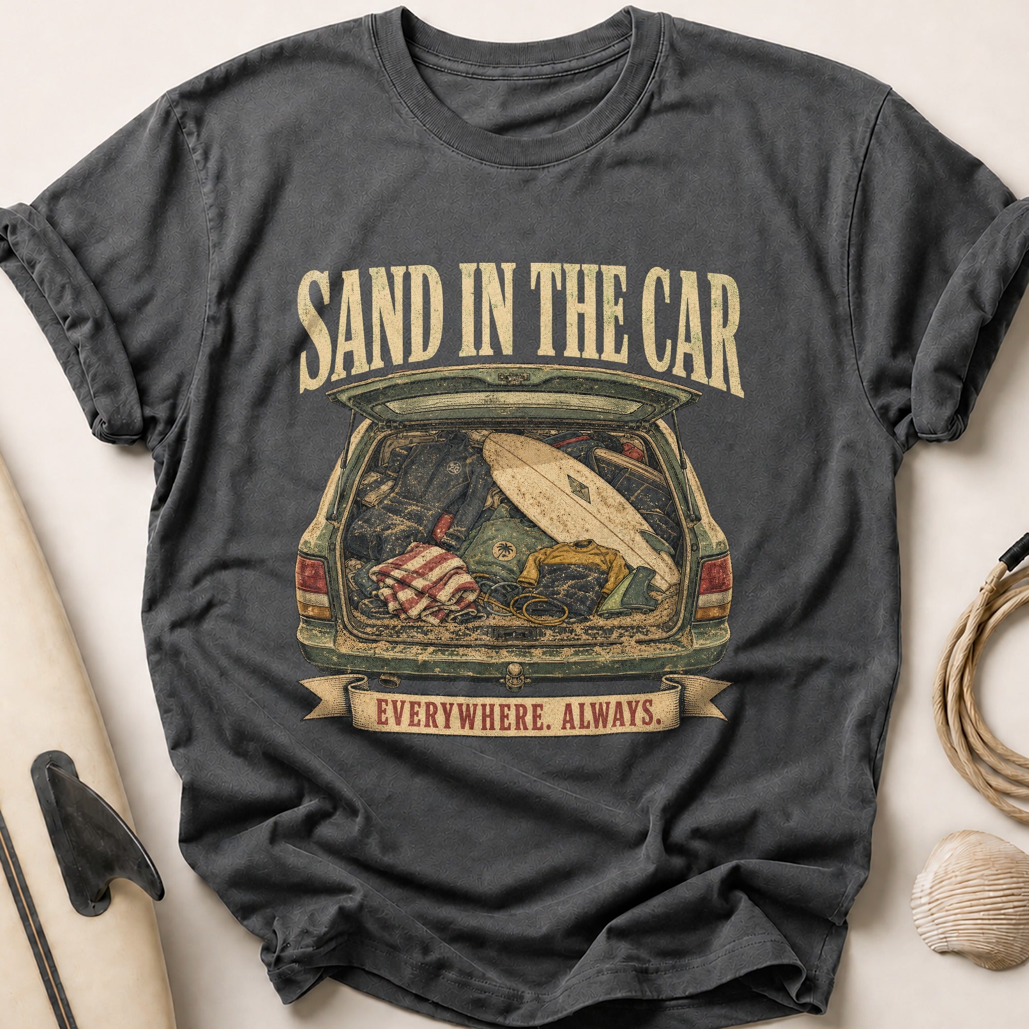 Sand In The Car Tee - Charcoal