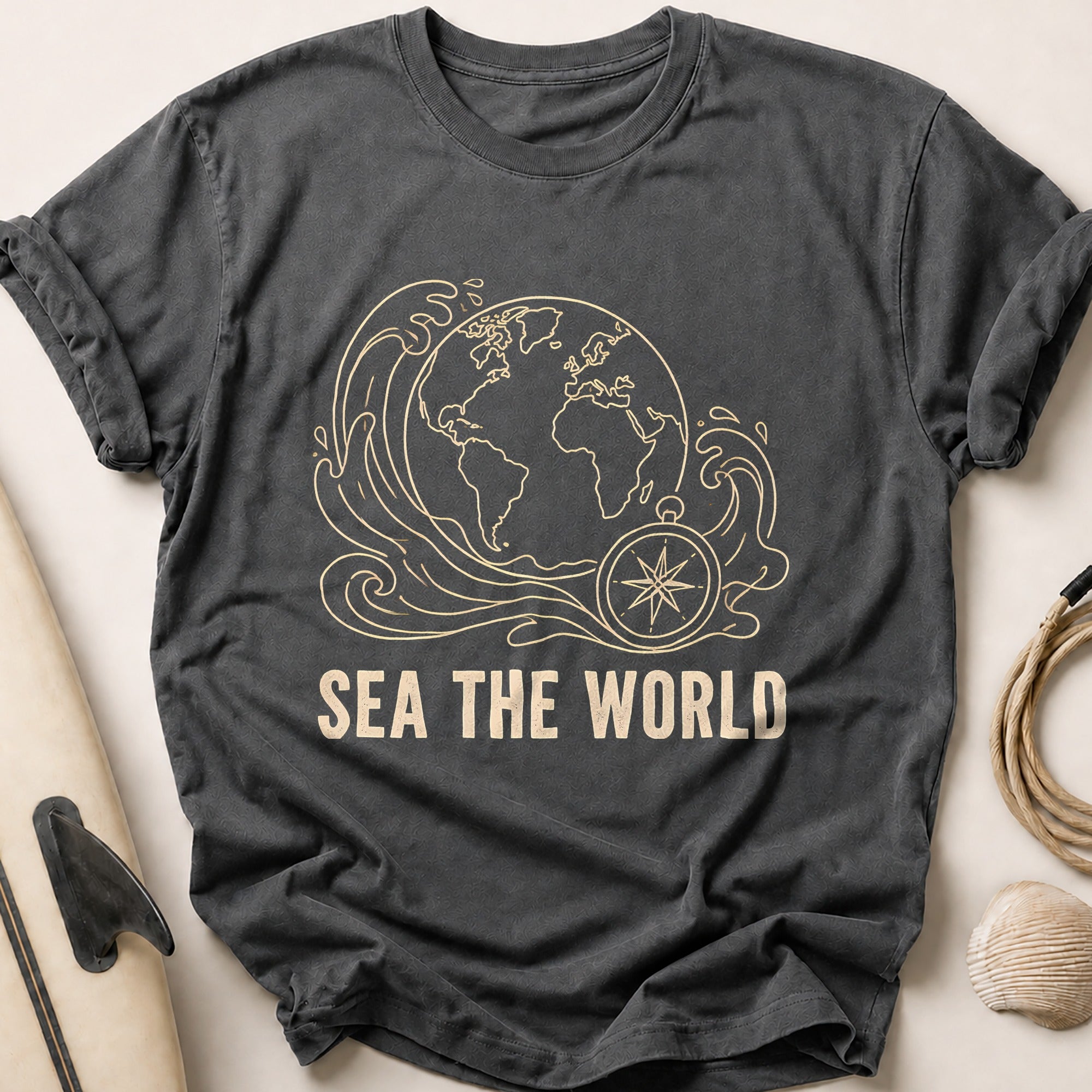 Sea The World Tee - Charcoal