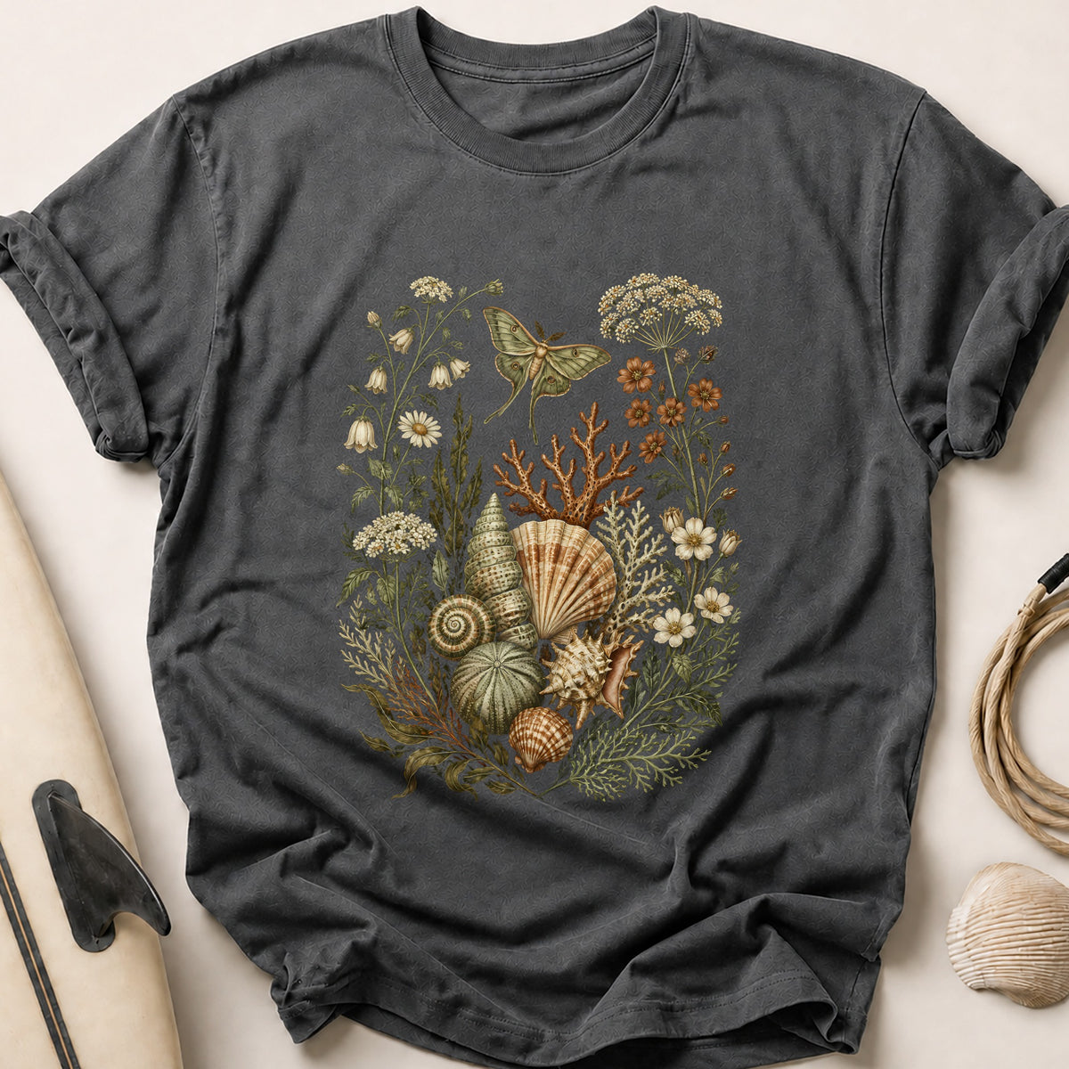 Shells And Wildflowers Tee - Charcoal