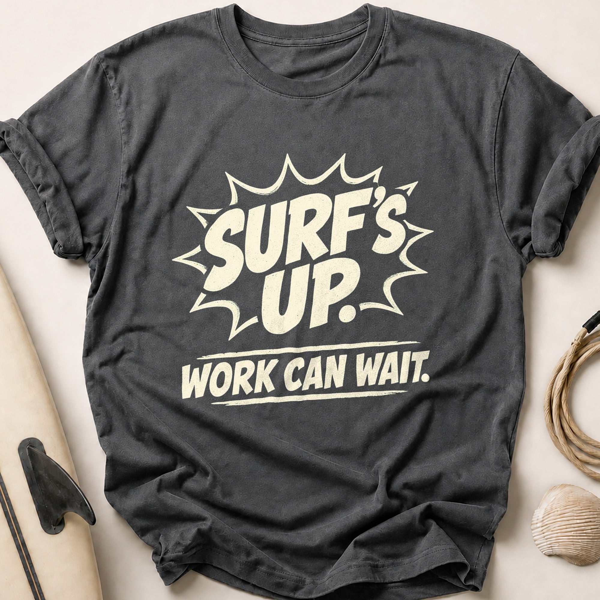 Surfs Up Work Can Wait Tee - Charcoal