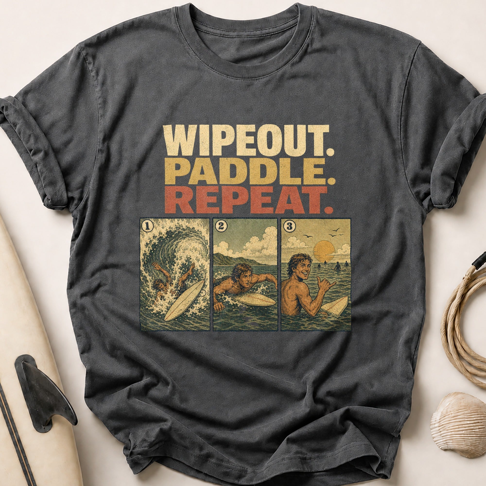 Wipeout Paddle Repeat Tee - Charcoal