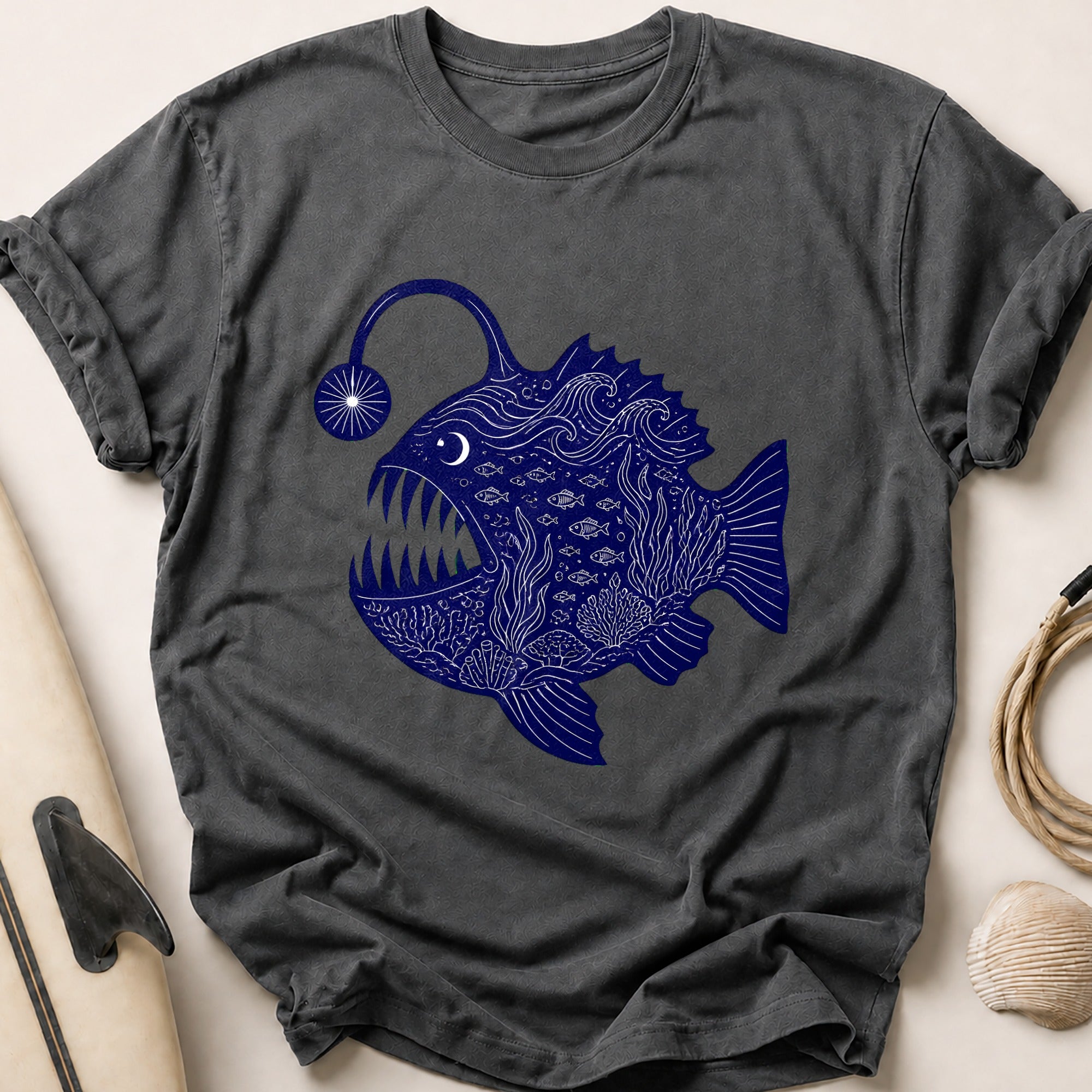 Anglerfish Deep Sea Ocean Creature Funny Tee - Charcoal