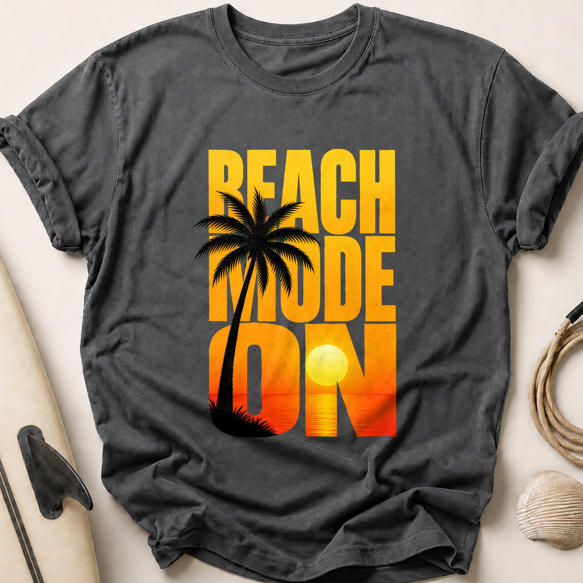 Beach Mode on Tropical Palm Summer Tee - Charcoal