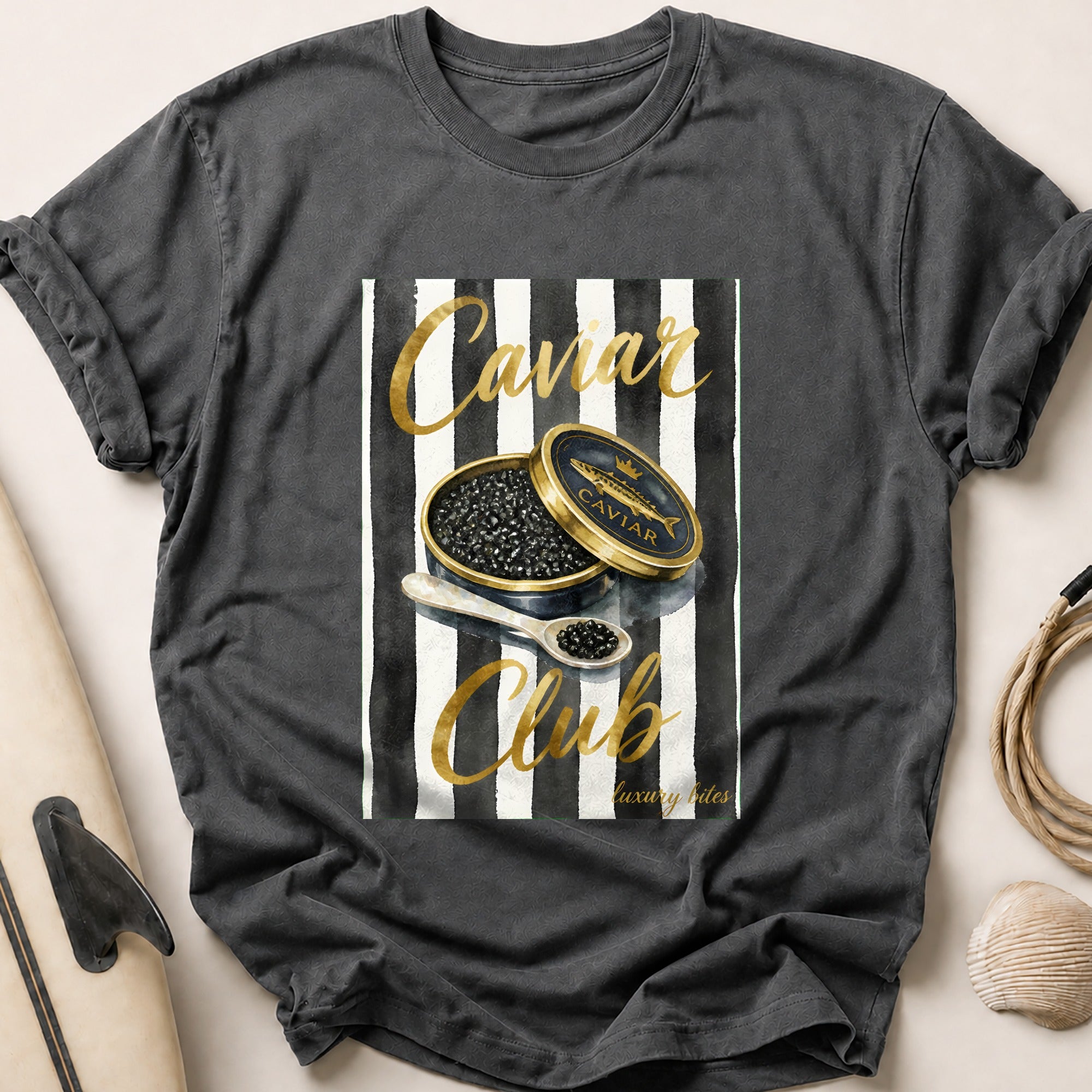 Caviar Club Bites Tee - Charcoal