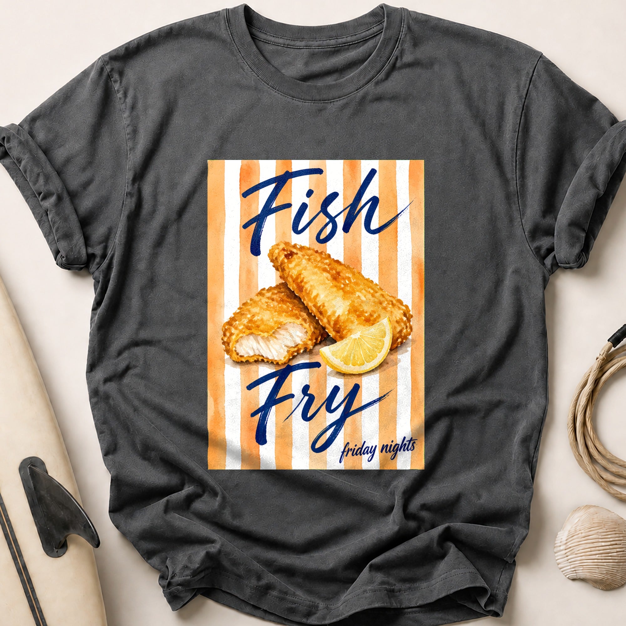 Fish Fry Friday Nights Seafood Lover Funny Tee - Charcoal