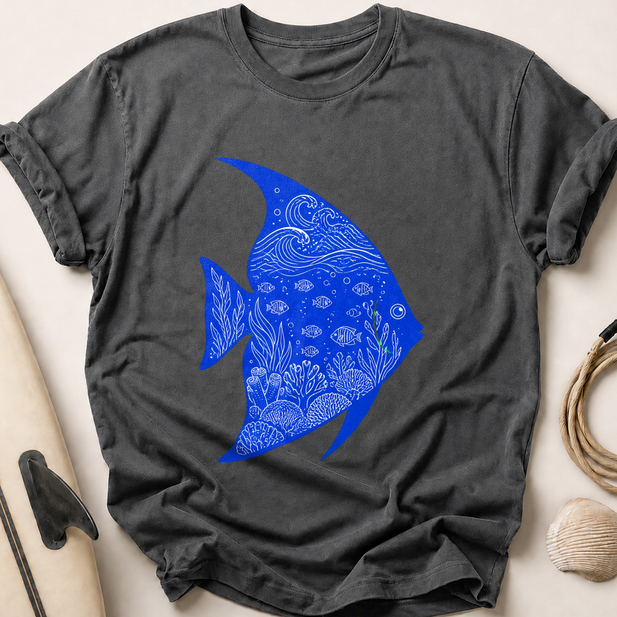 Fish Ocean Aquarium Underwater Tee - Charcoal