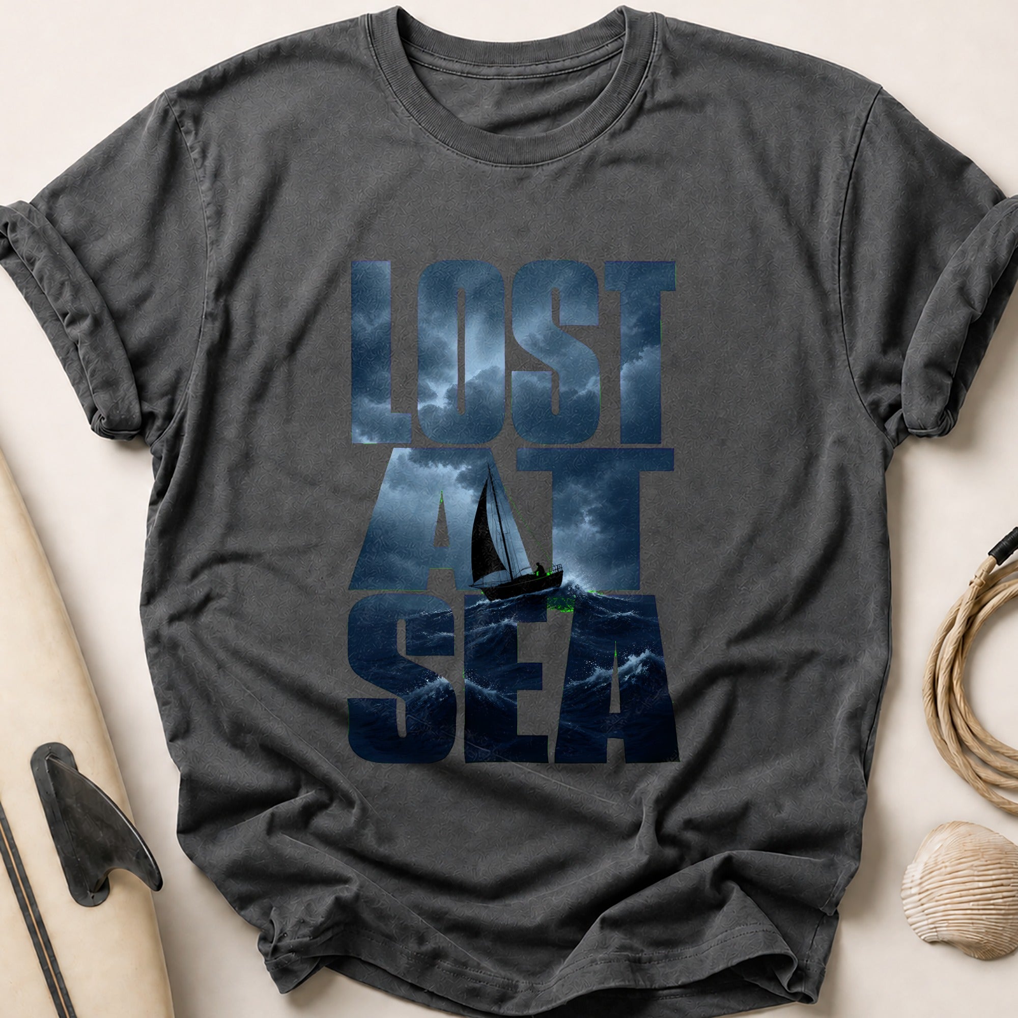 Lost at Sea Sailing Adventure Bootleg Tee - Charcoal