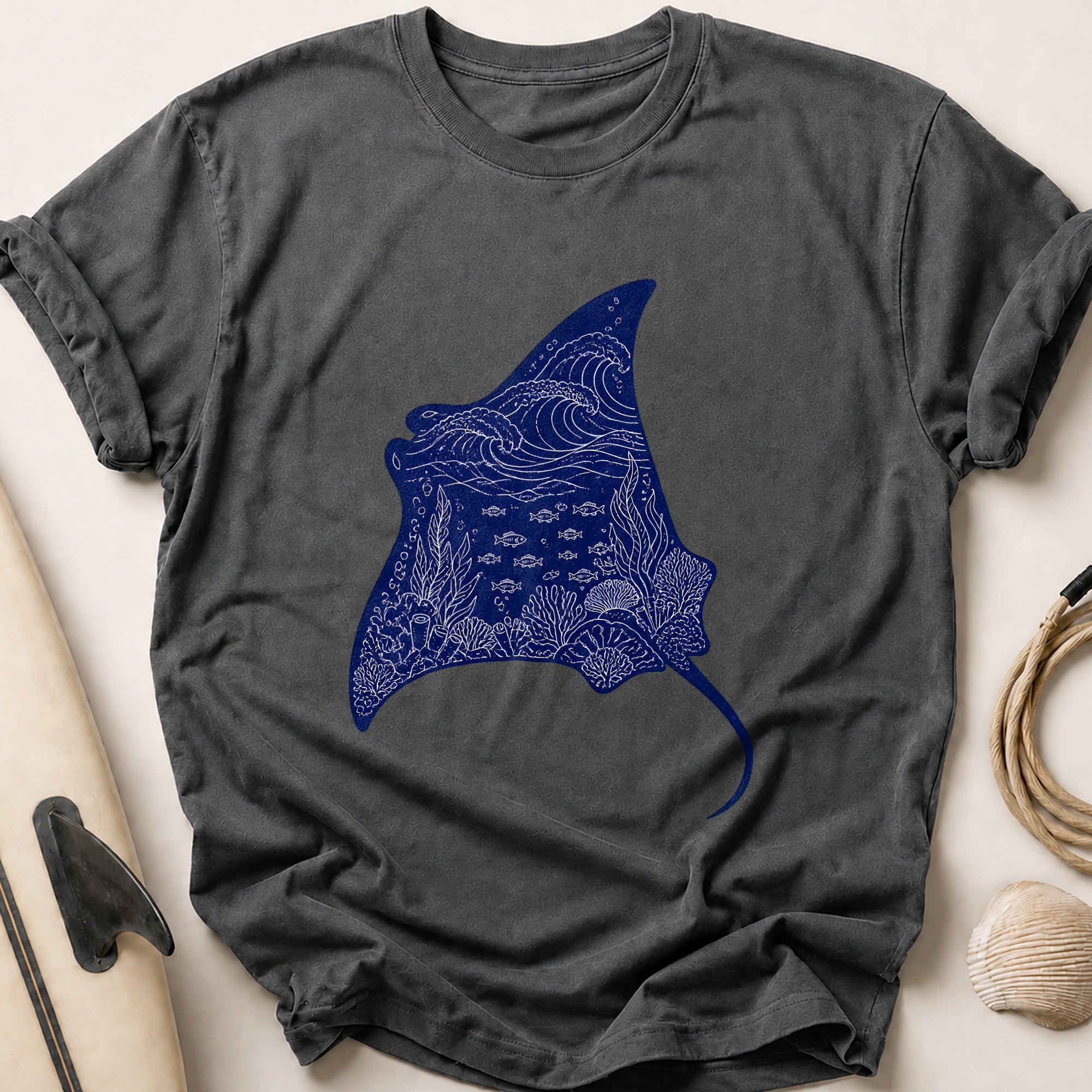 Manta Ray Ocean Marine Aquatic Tee - Charcoal