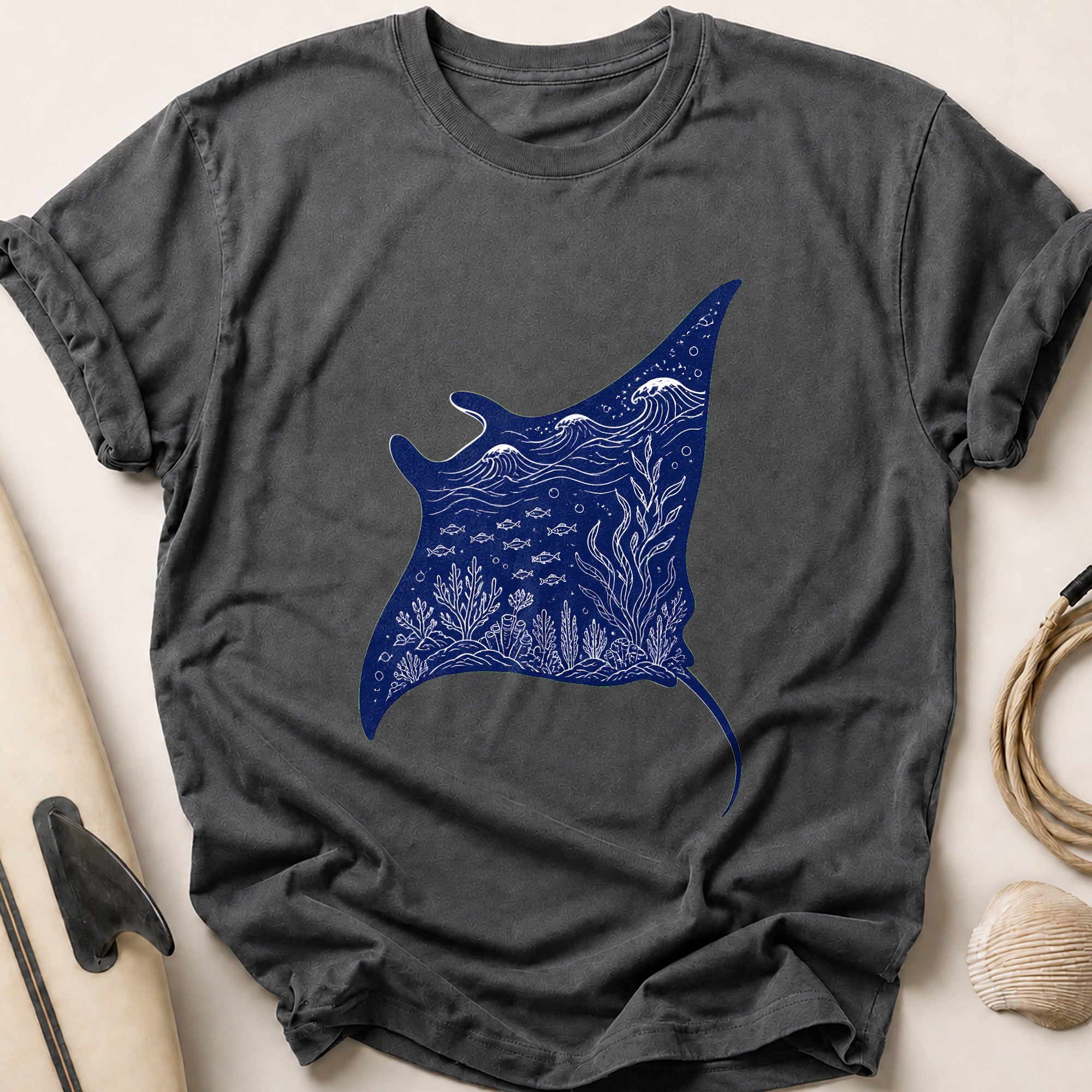 Manta Ray Ocean Marine Wildlife Tee - Charcoal