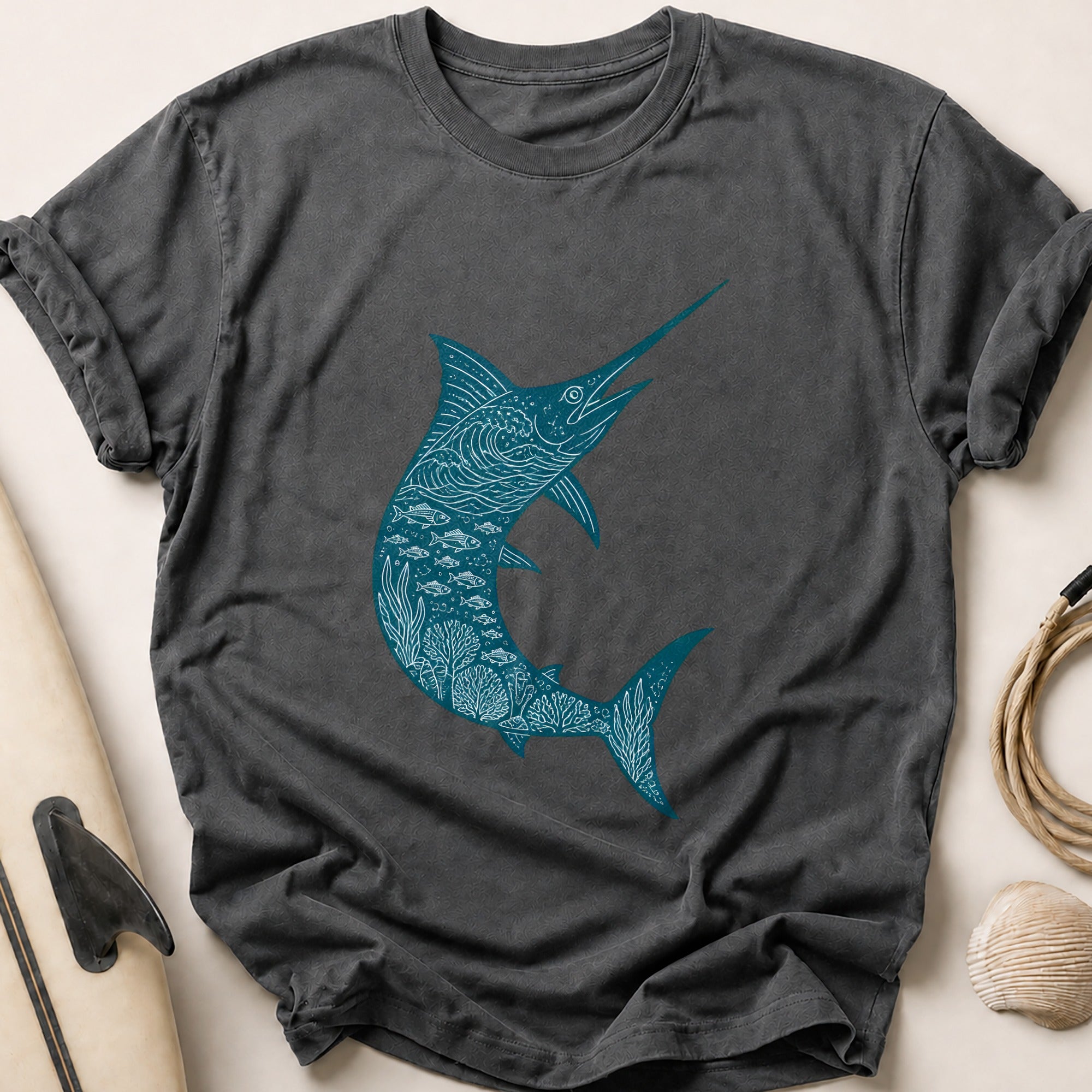 Marlin Fishing Ocean Angler Tee - Charcoal