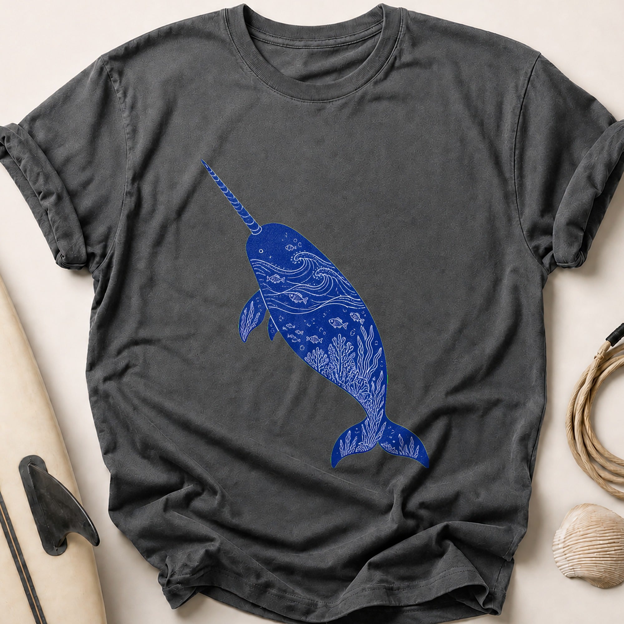 Narwhal Ocean Marine Wildlife Tee - Charcoal