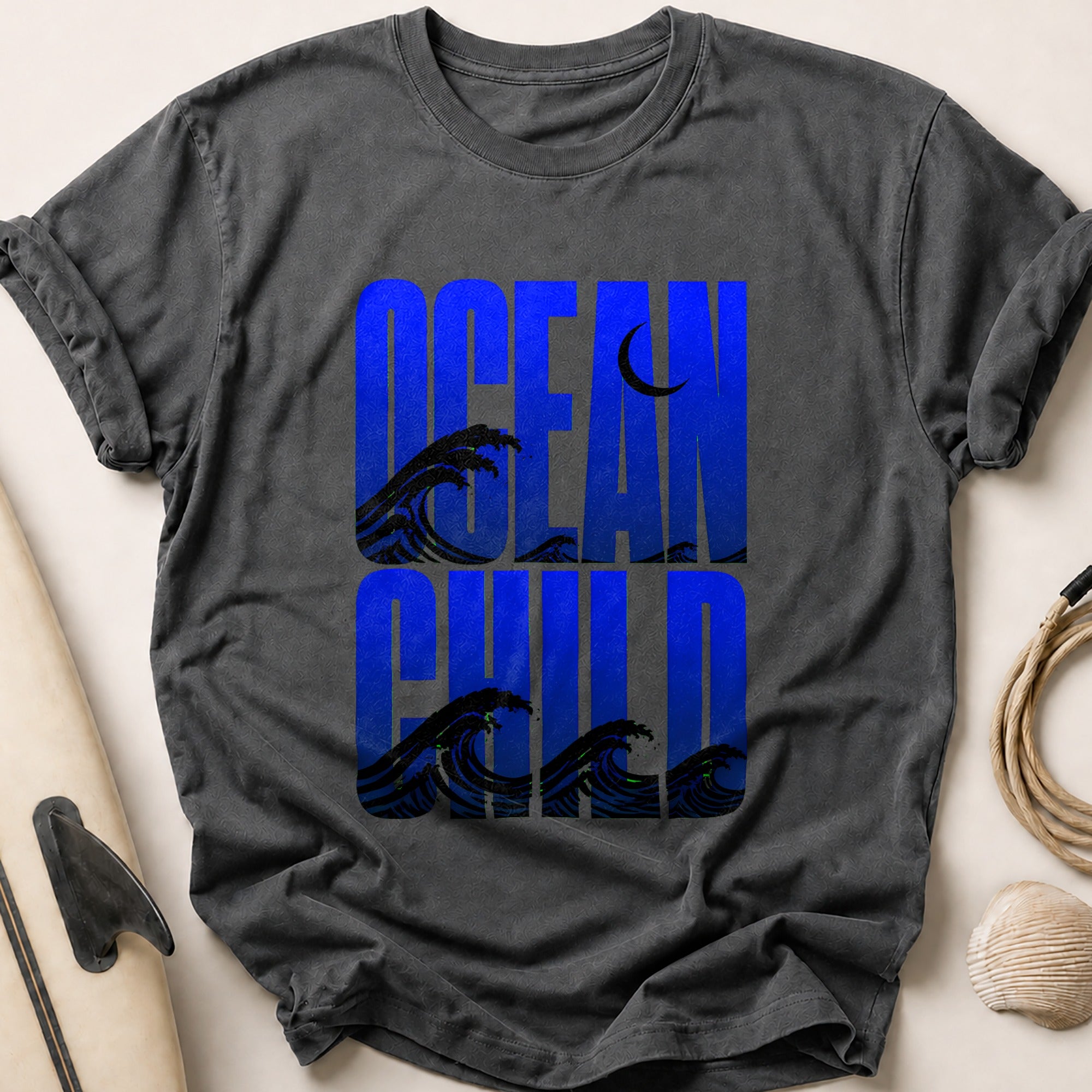Ocean Child Waves Surfer Tee - Charcoal