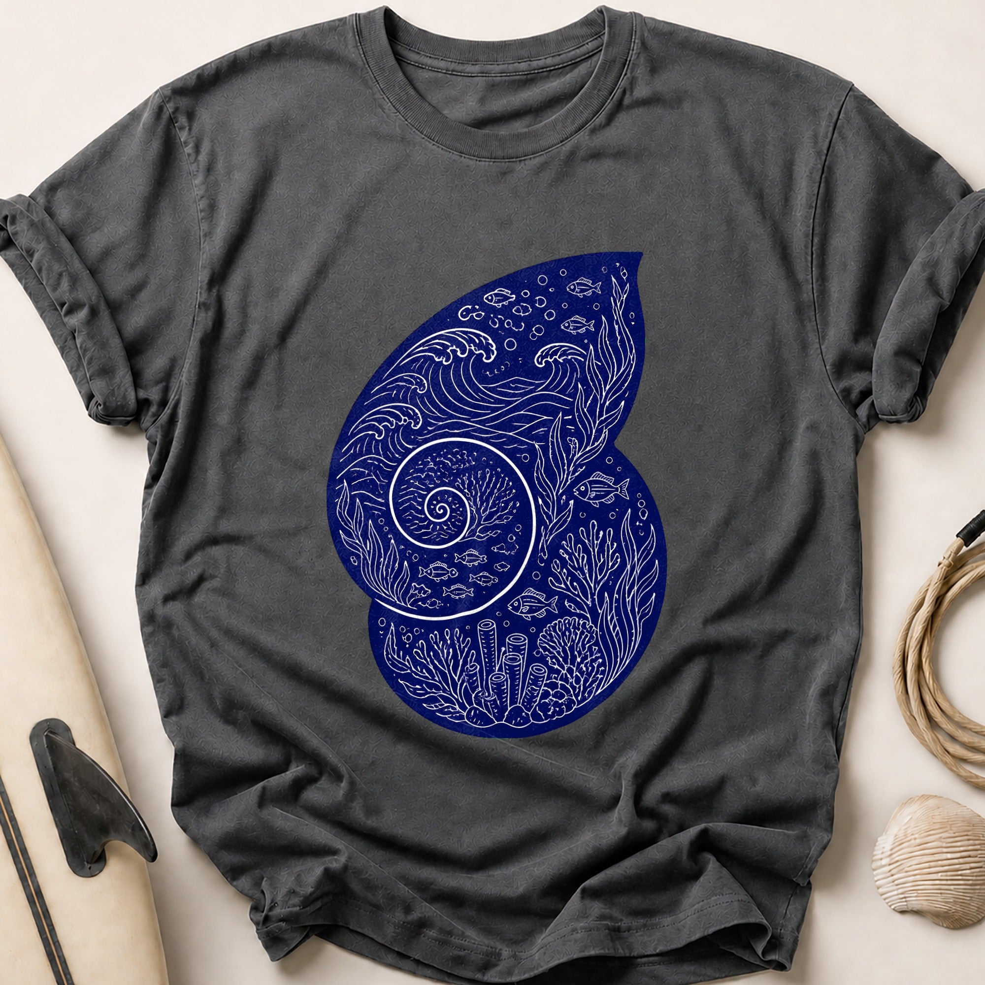 Ocean Nautilus Seashell Marine Tee - Charcoal