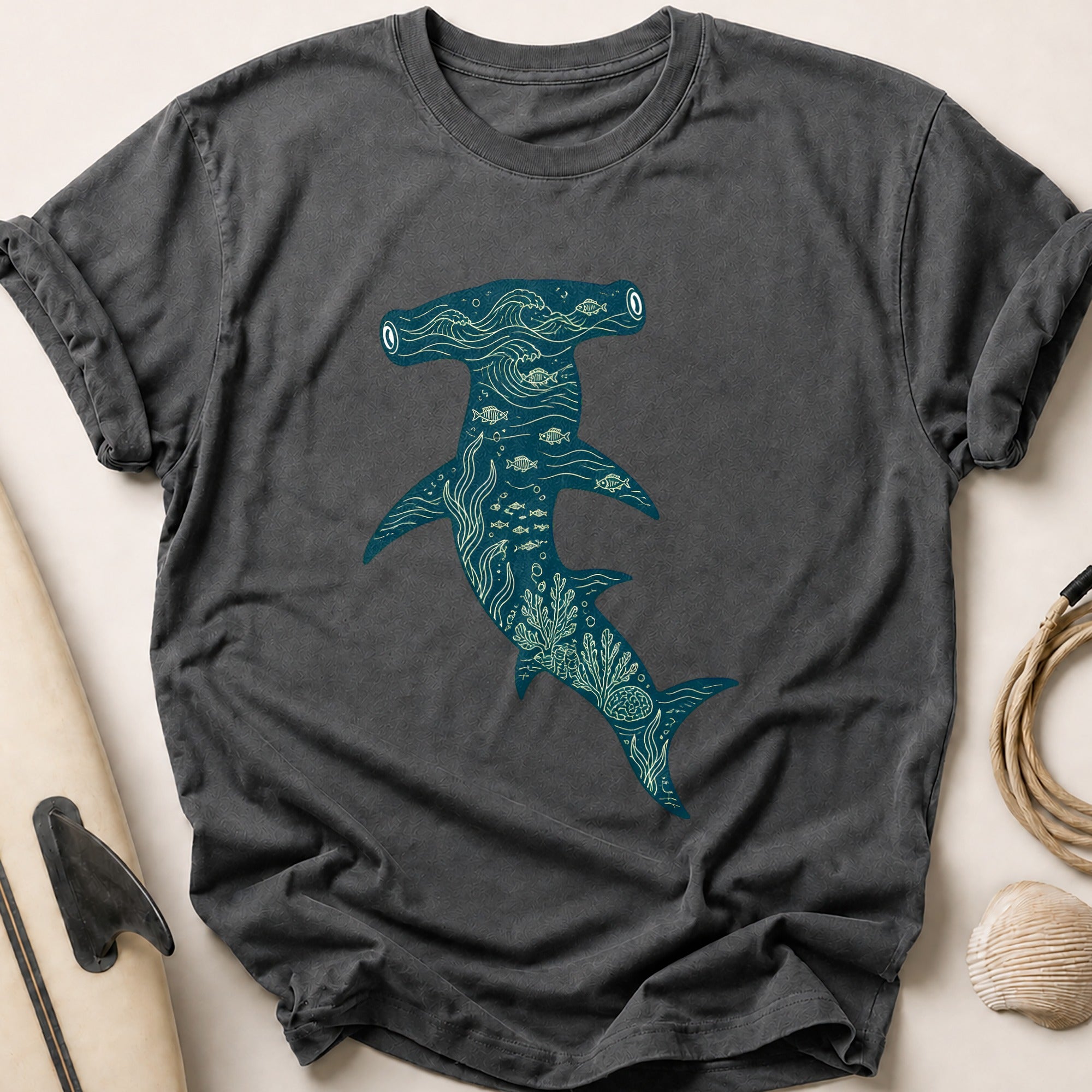 Ocean Shark Marine Life Fishing Tee - Charcoal