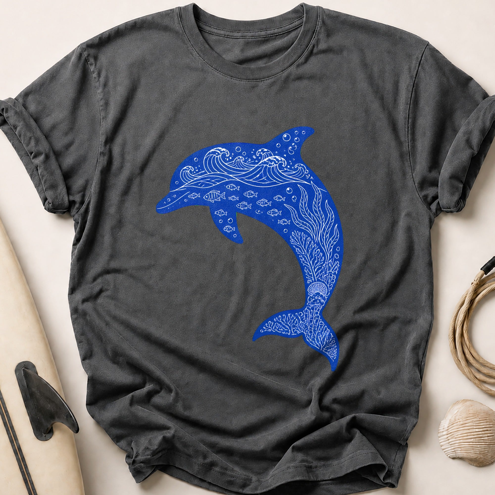 Ocean Whale Marine Animal Bright Tee - Charcoal