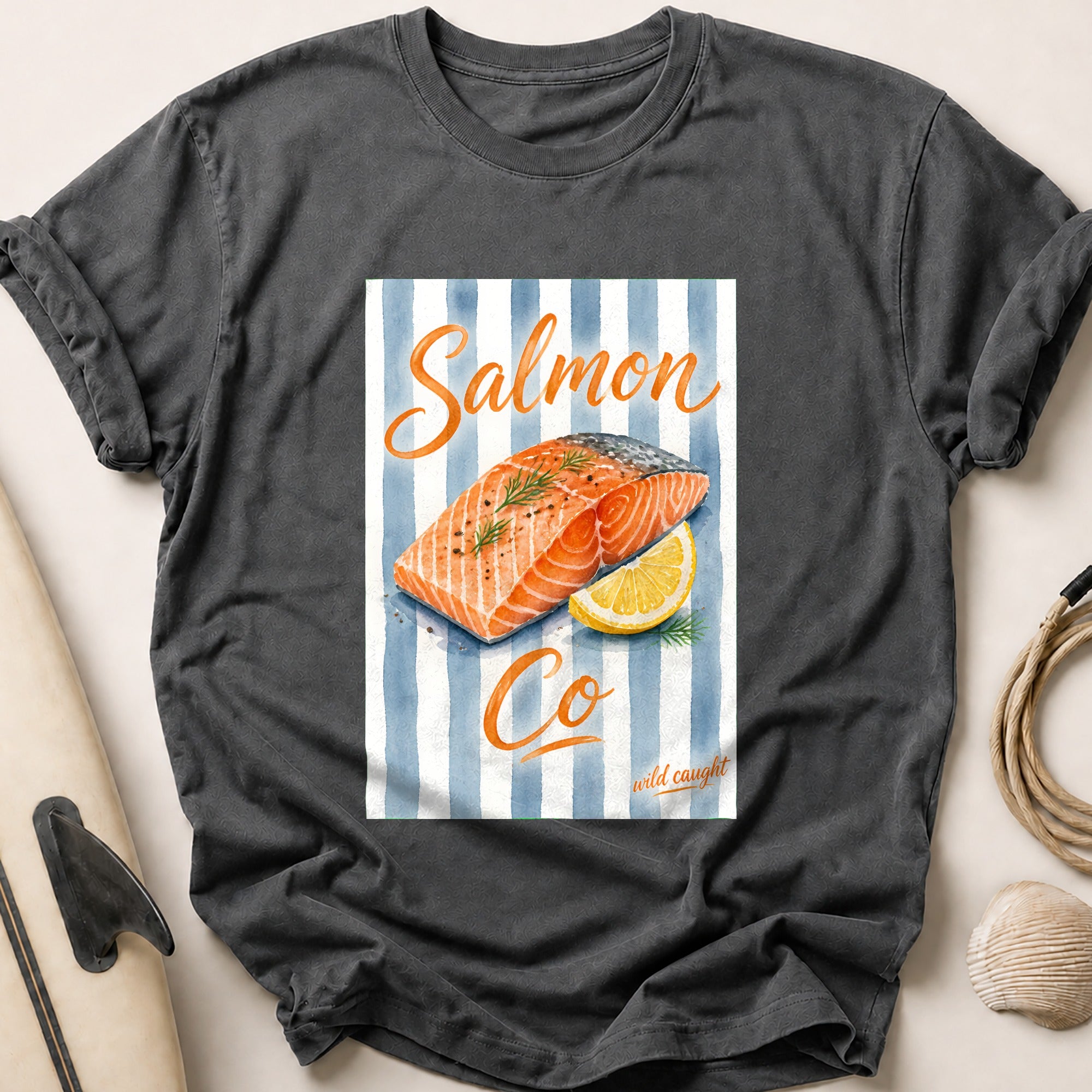 Salmon Co Wild Caught Seafood Cooking Tee - Charcoal