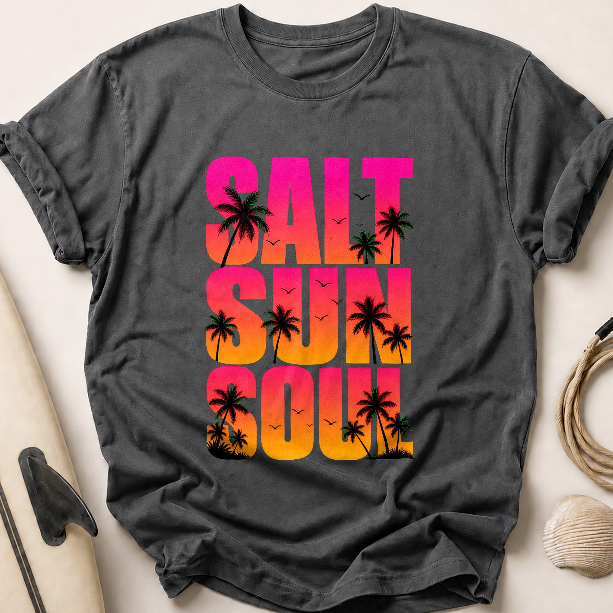 Salt Life Tropical Palm Beach Tee - Charcoal