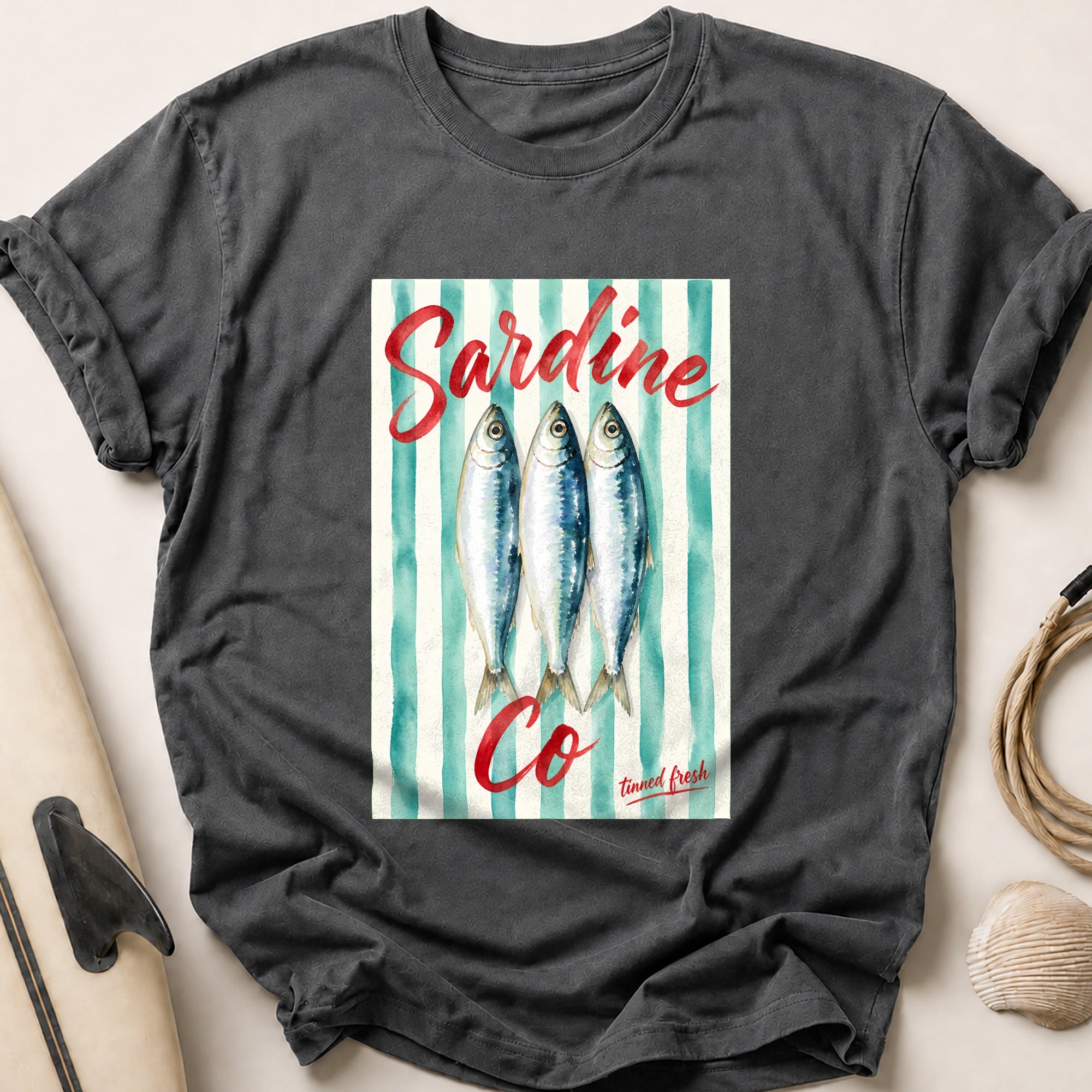 Sardine Co Tinned Fresh Fishing Seafood Tee - Charcoal