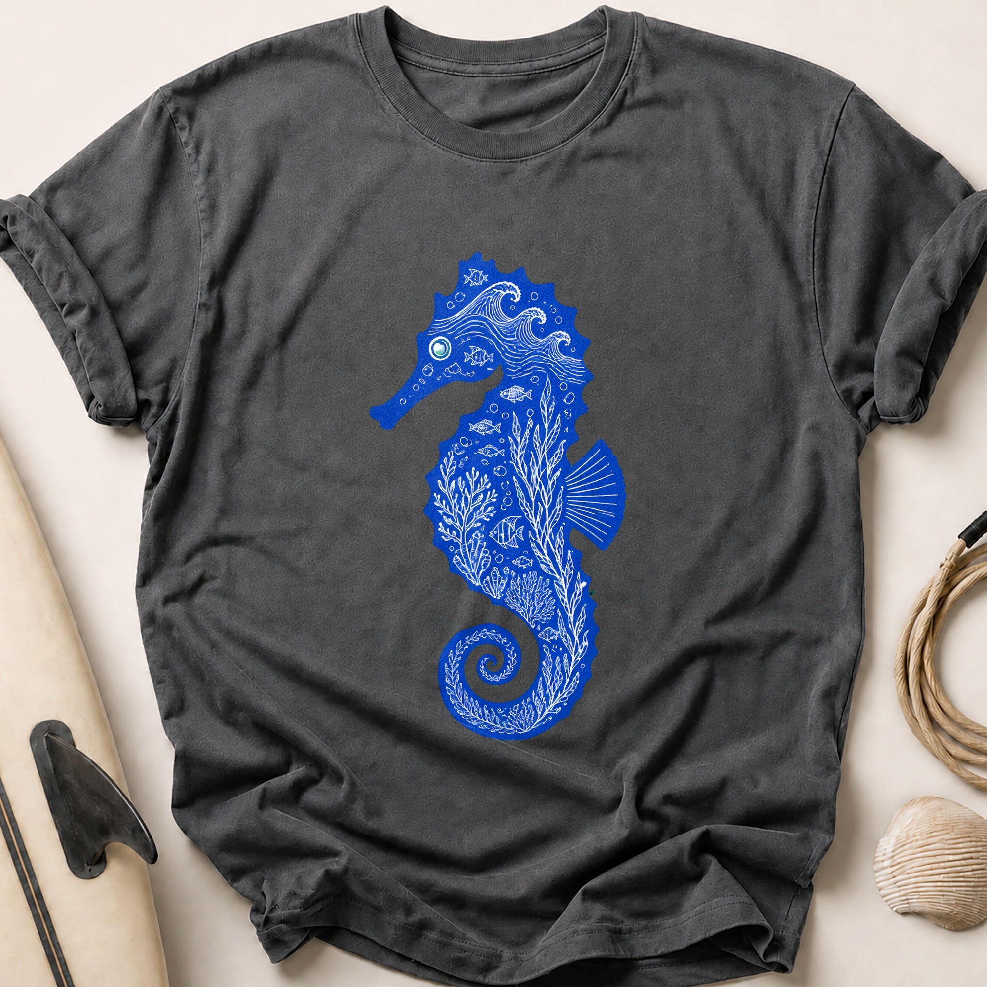 Seahorse Ocean Marine Life Tee - Charcoal