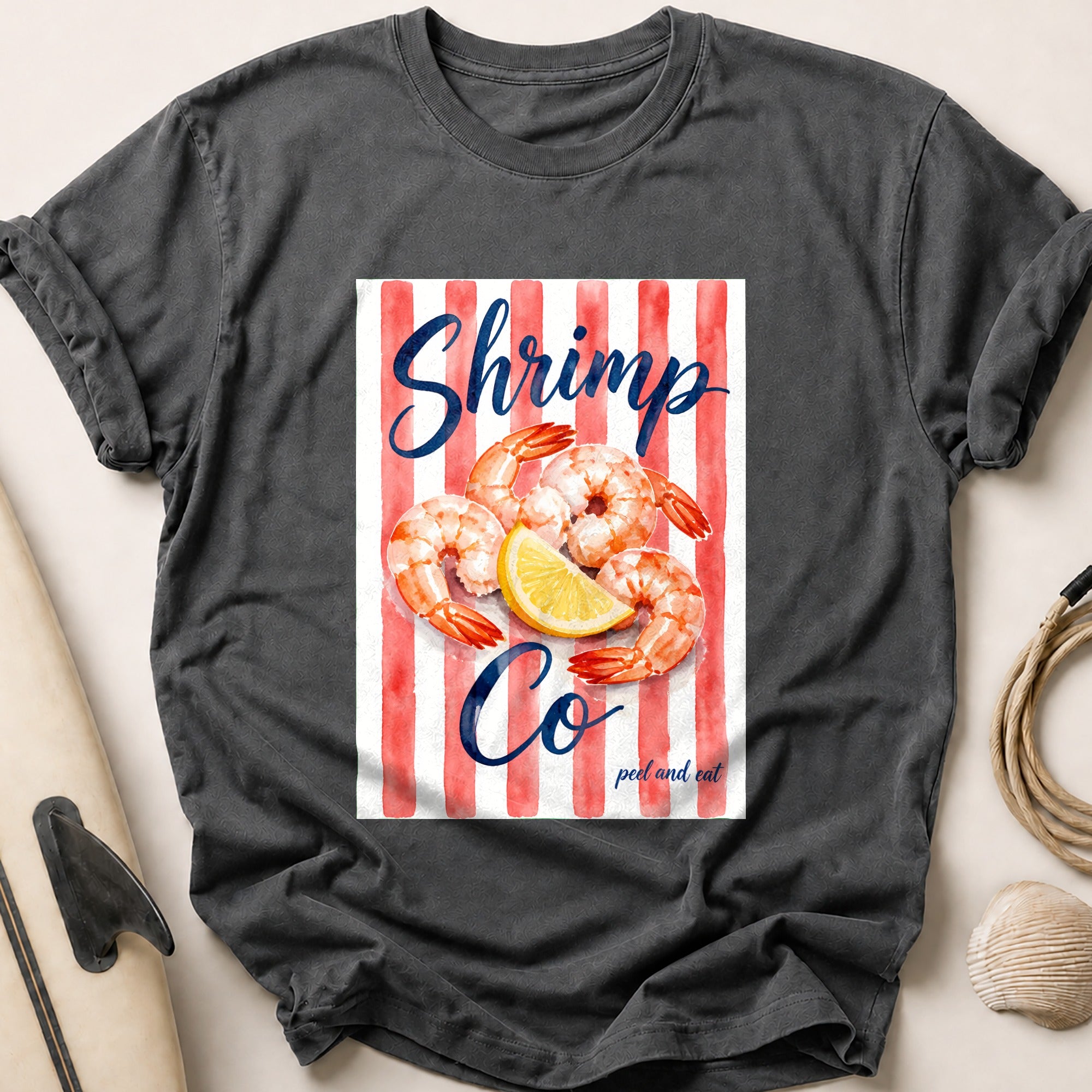 Shrimp Co Peel and Eat Seafood Funny Tee - Charcoal