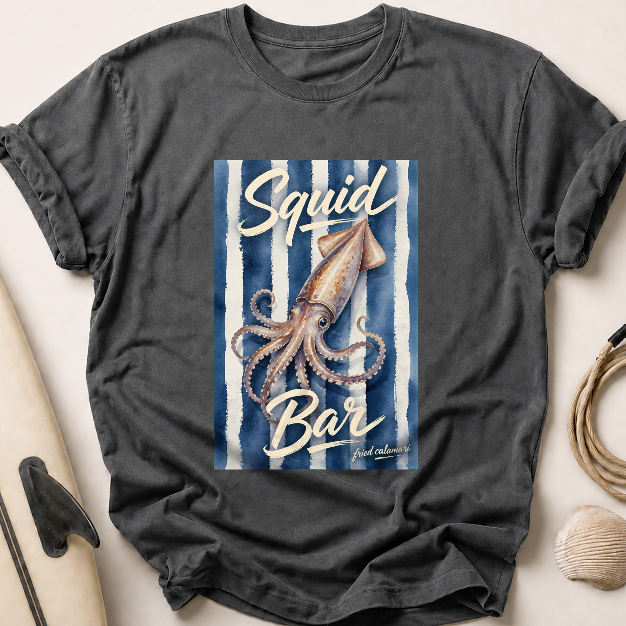 Squid Bar Fried Calamari Seafood Restaurant Funny Tee - Charcoal