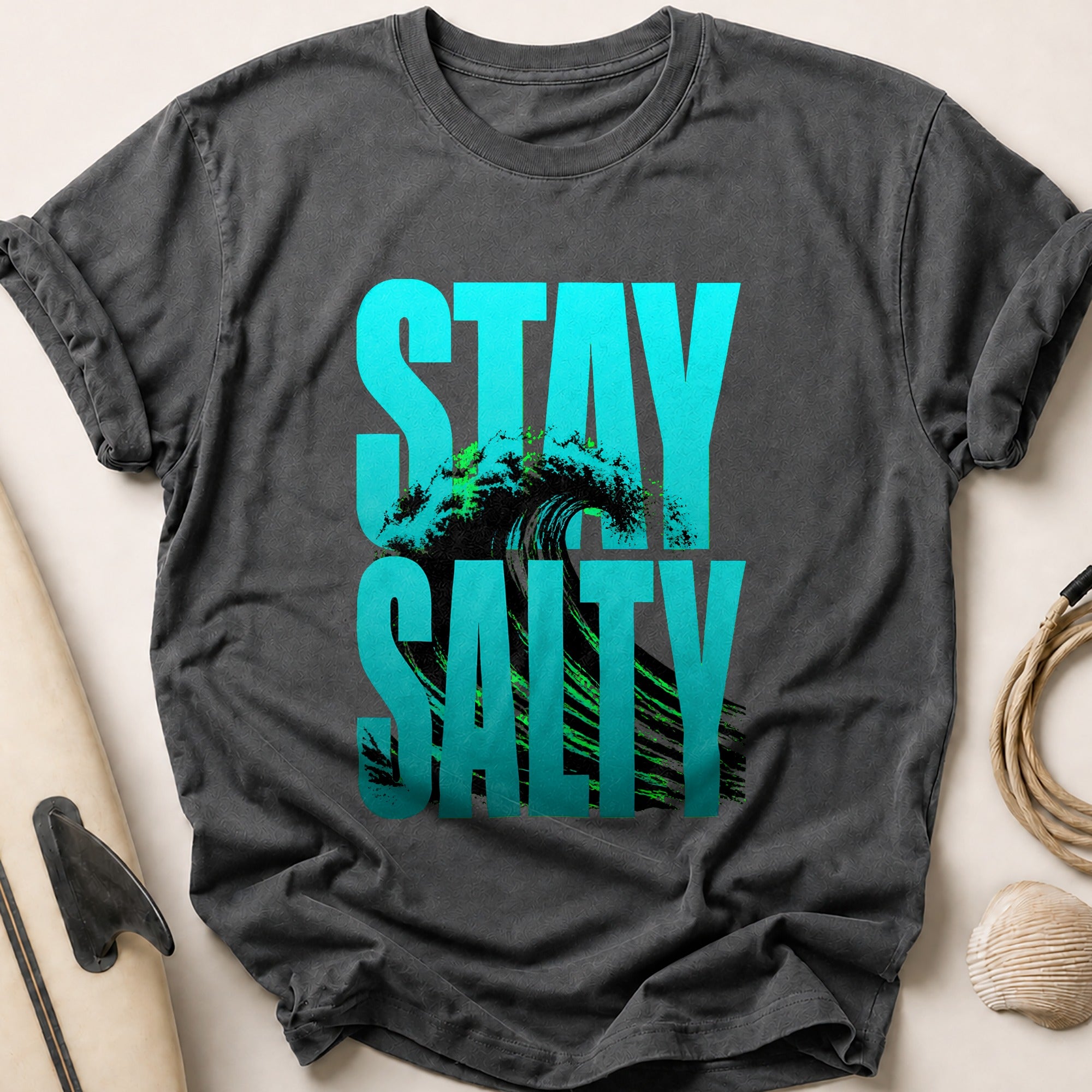 Stay Salty Surfer Ocean Tee - Charcoal