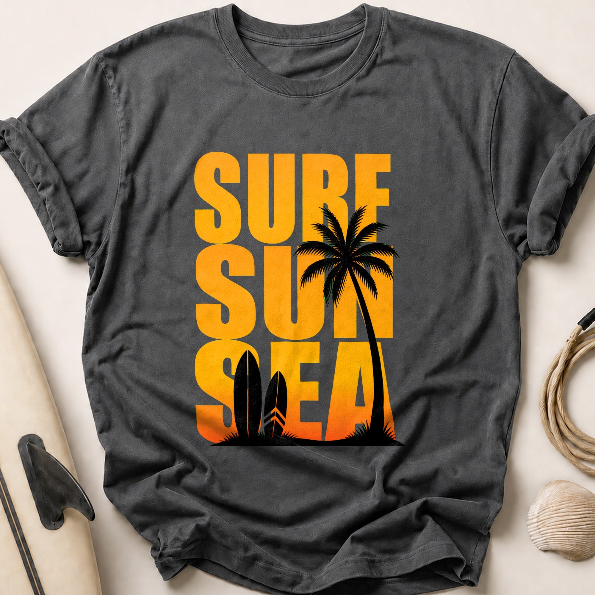 Surf Sun Sea Beach Tropical Tee - Charcoal