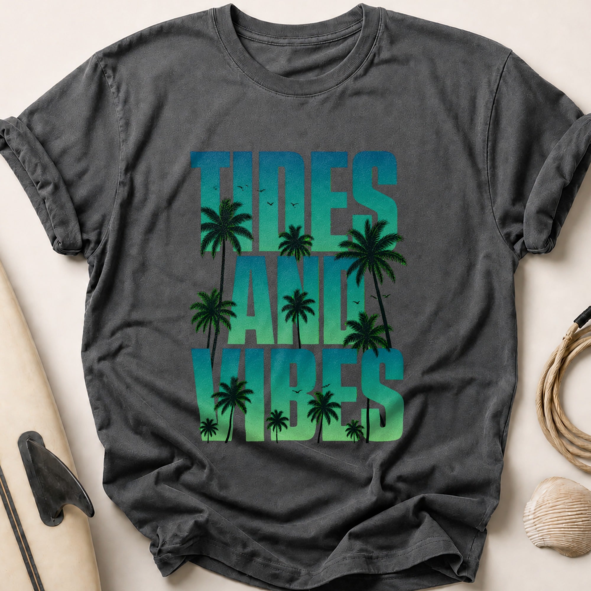 Tides and Vibes Tropical Beach Funny Tee - Charcoal