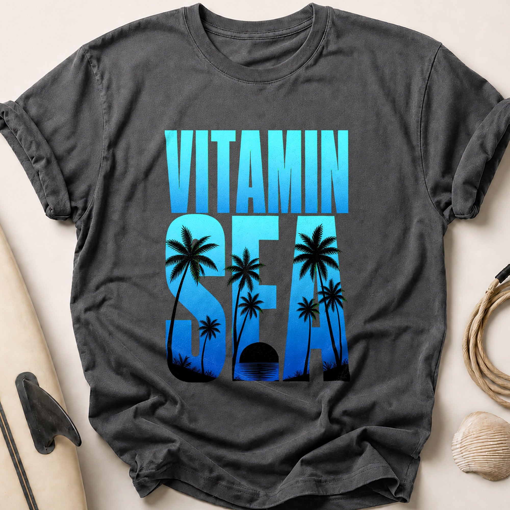 Vitamin Sol Palm Trees Sunset Funny Tee - Charcoal