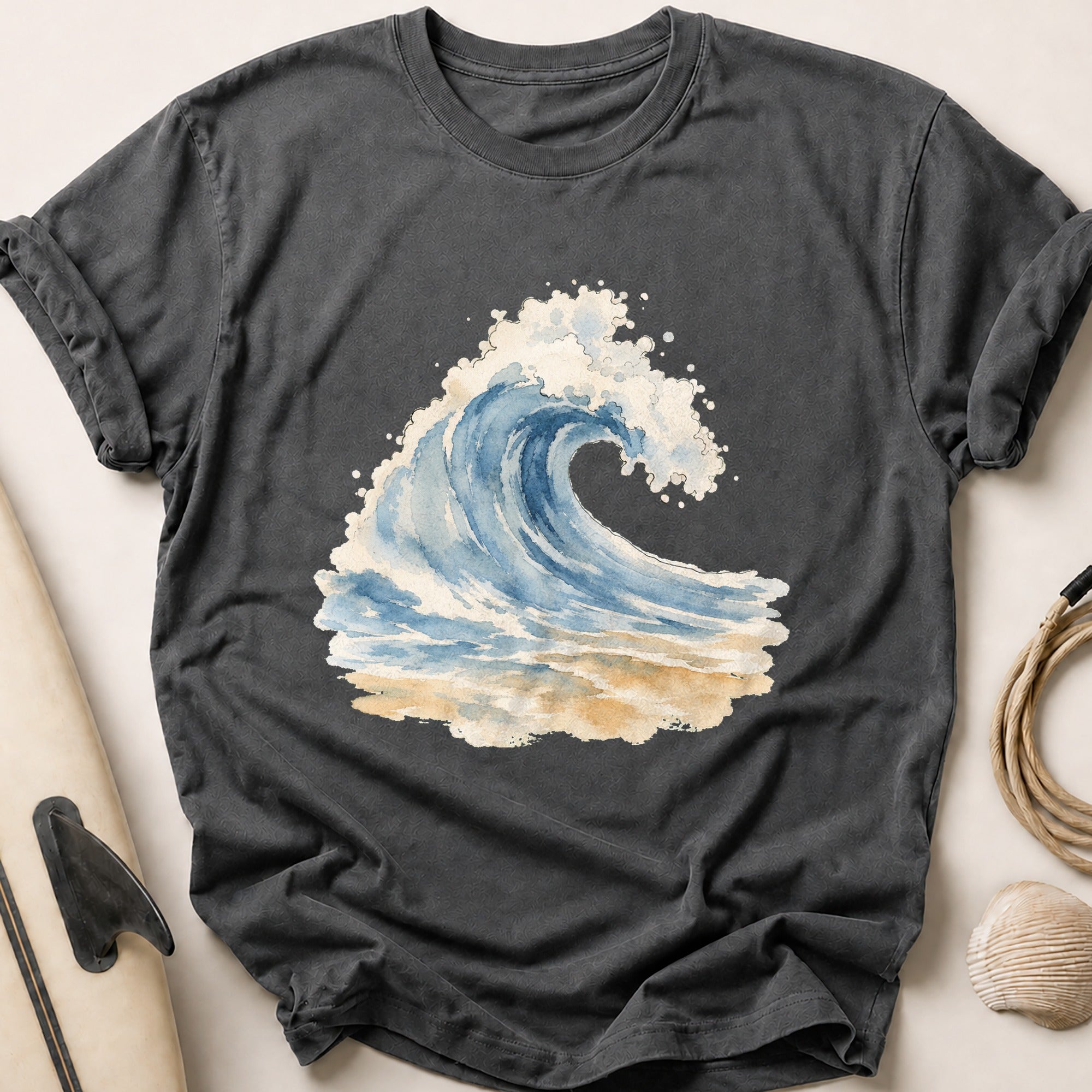 Watercolour Lone Wave Tee - Charcoal