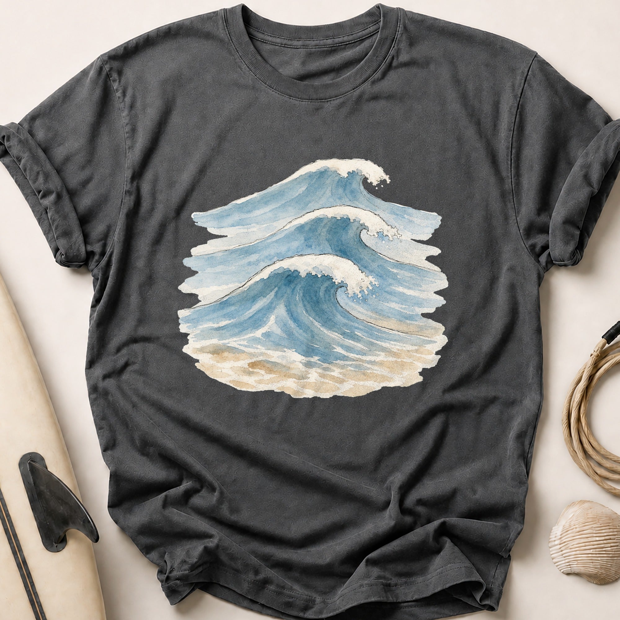 Watercolour Rolling Swell Tee - Charcoal