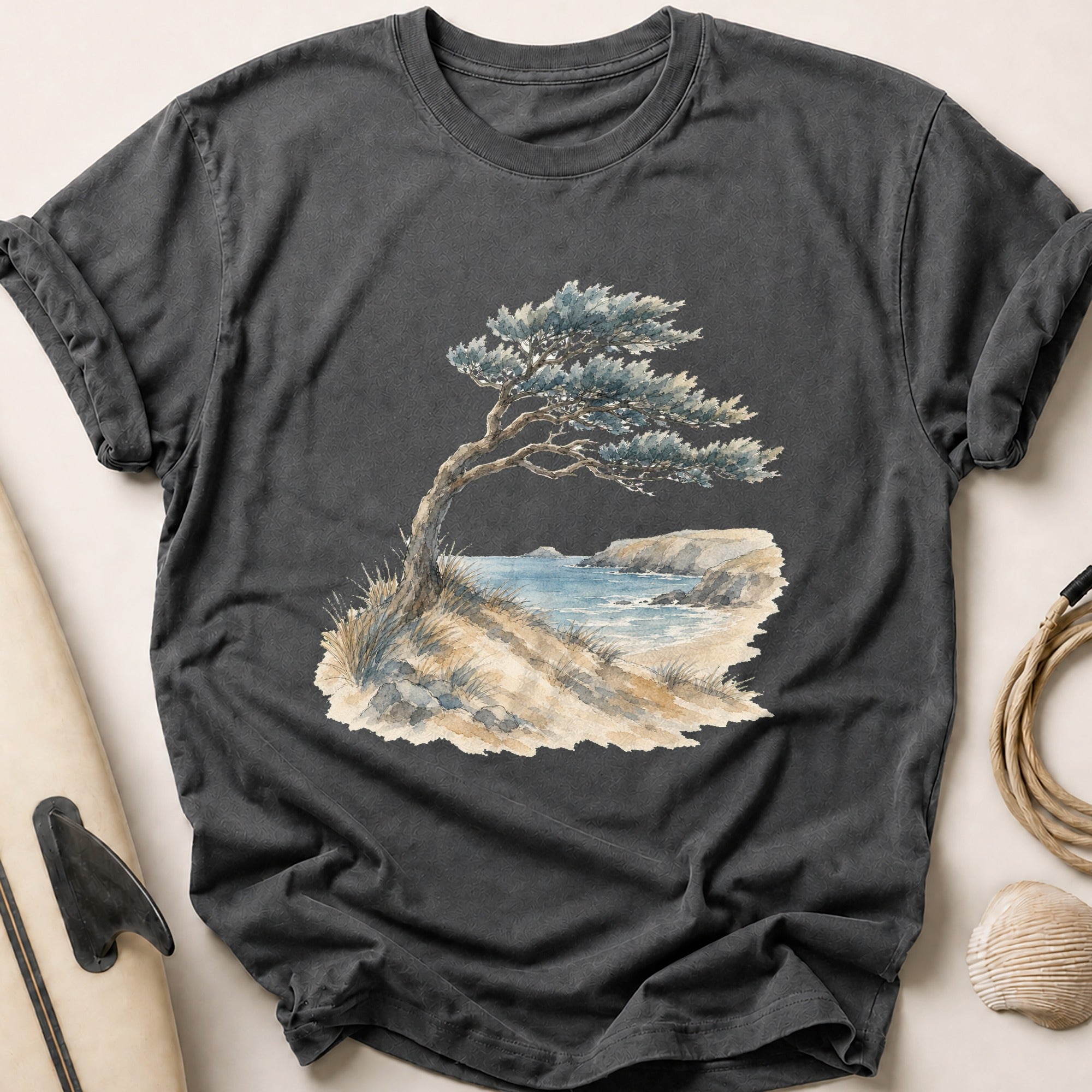Watercolour Windswept Pine Tee - Charcoal