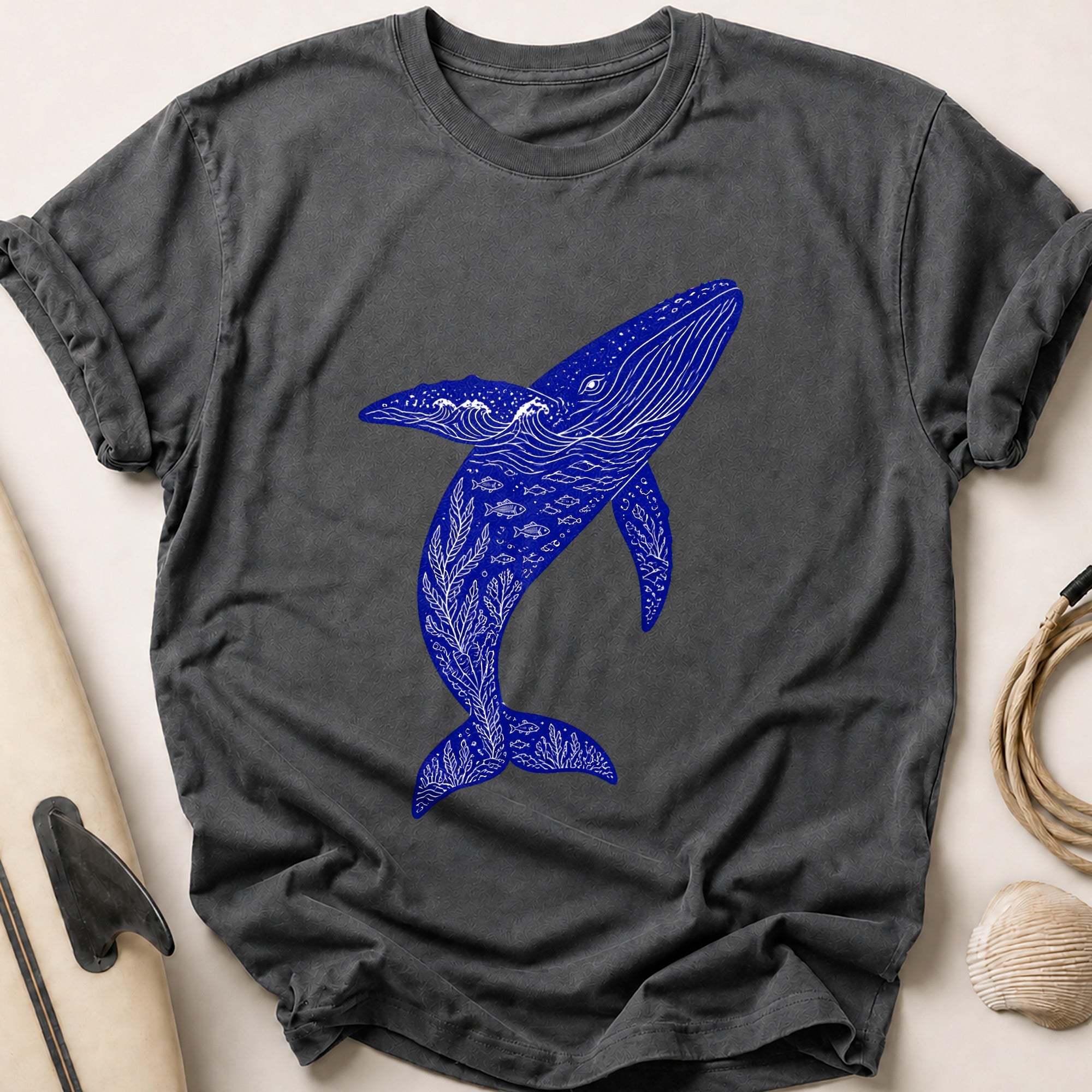 Whale Ocean Marine Art Tee - Charcoal