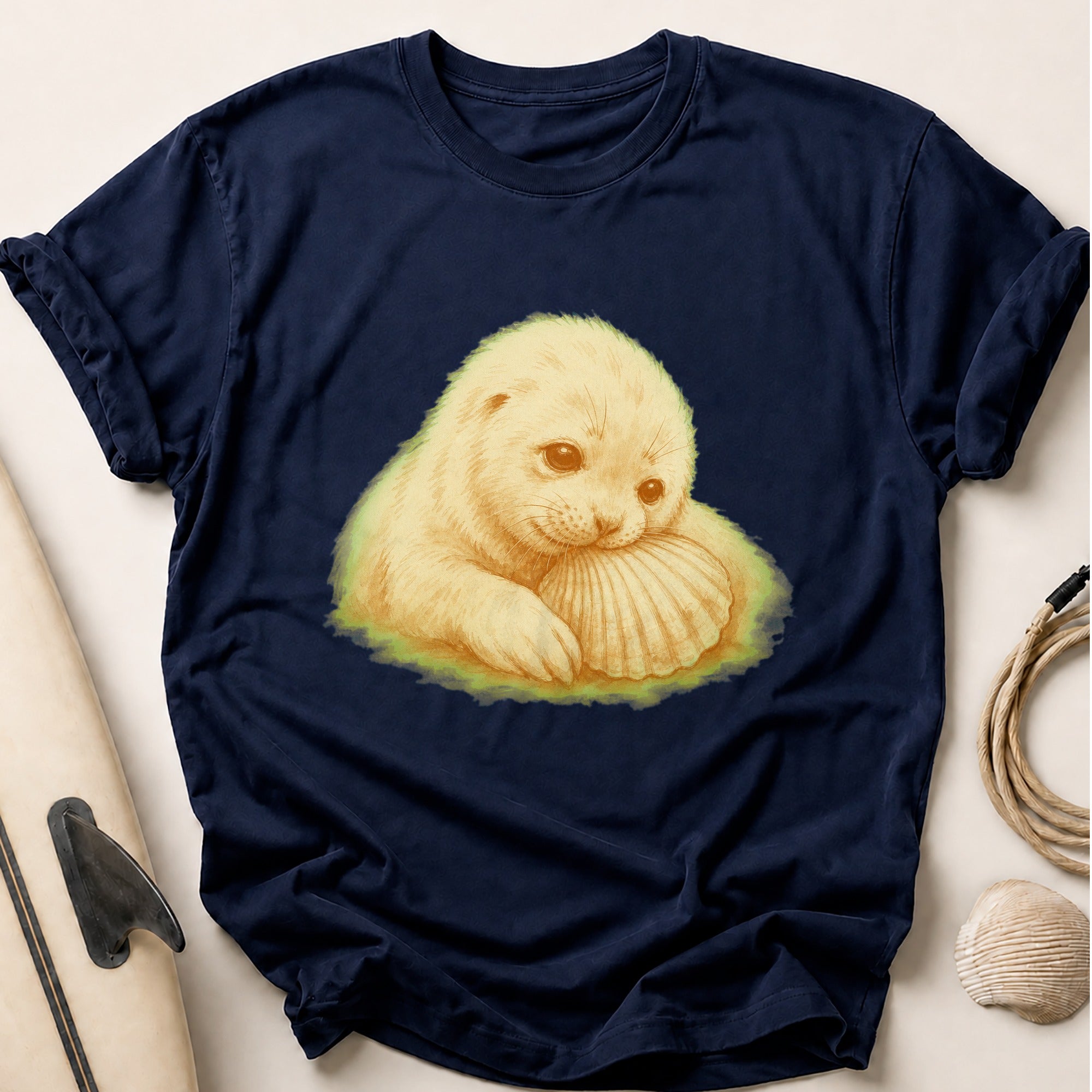 Seal Pup Nuzzling A Shell Tee - Navy