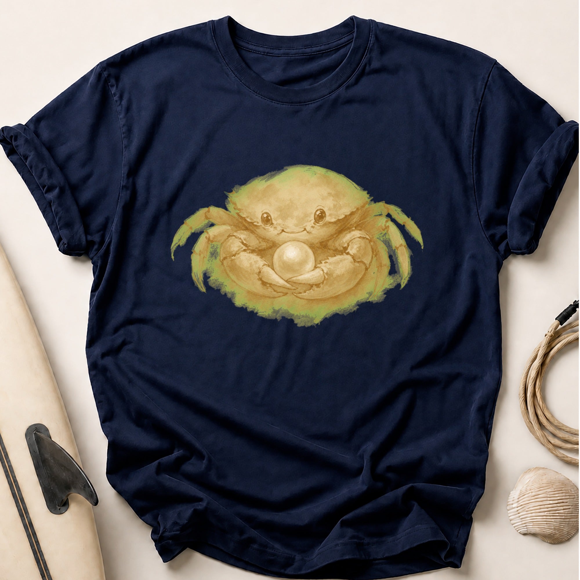 Crab Cradling A Pearl Tee - Navy