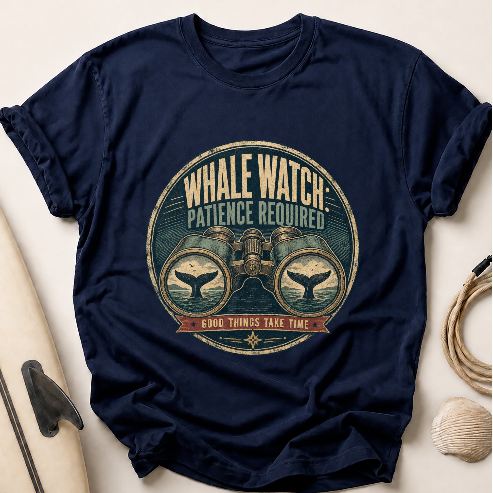 Whale Watch Patience Required Tee - Navy