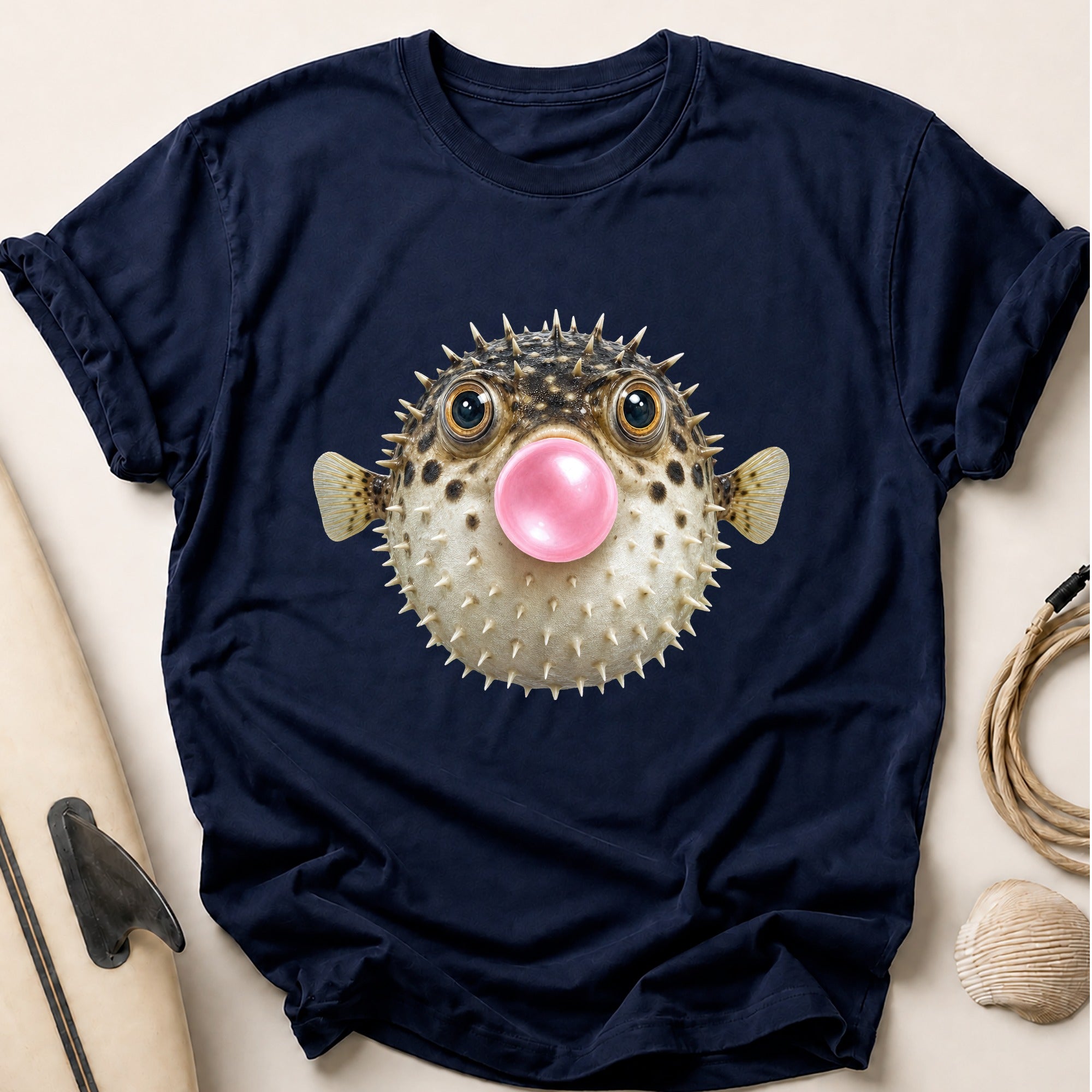 Bubble Blowing Pufferfish Tee - Navy